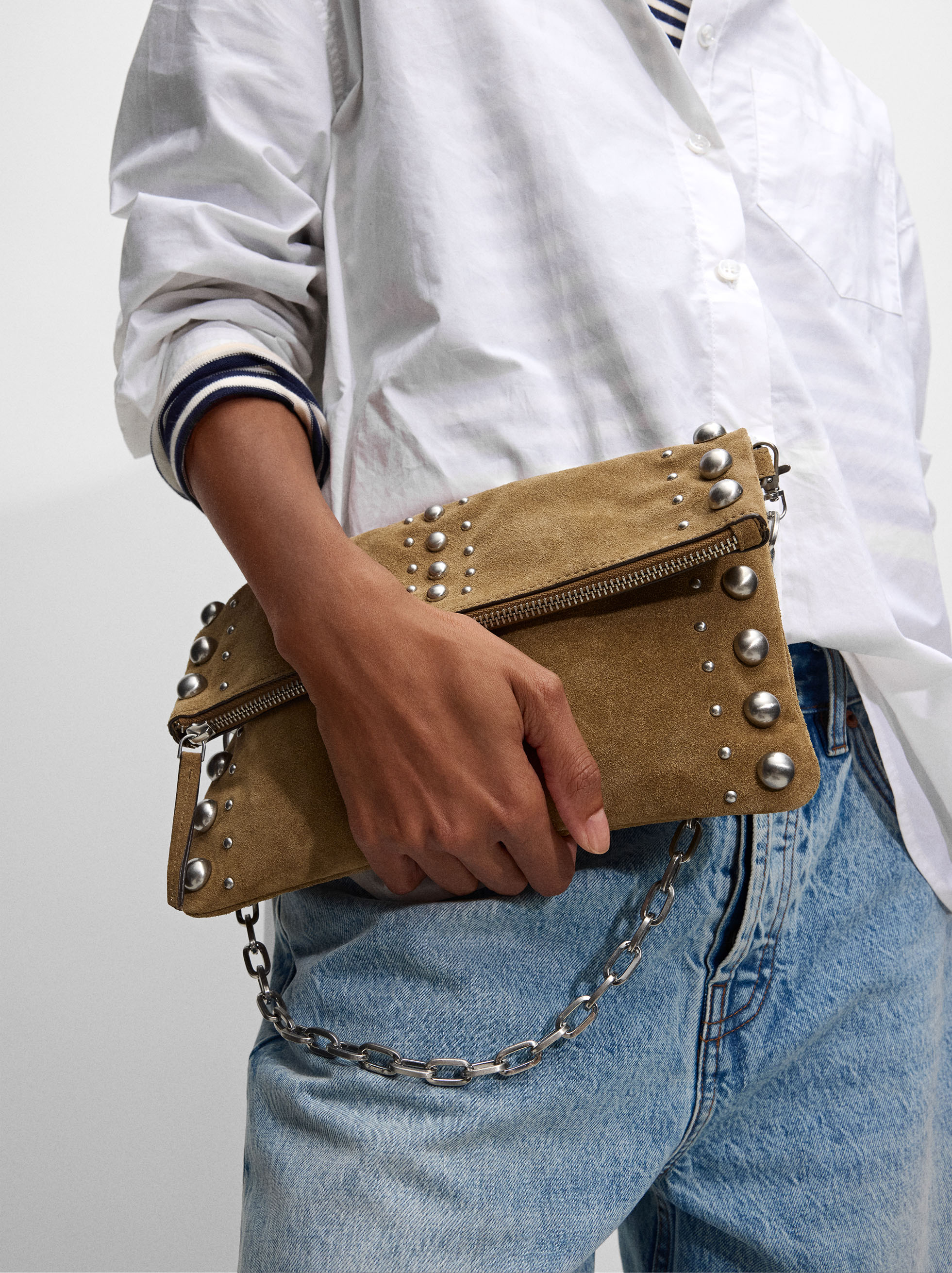 Studded Leather Shoulder Bag Bordeaux Parfois
