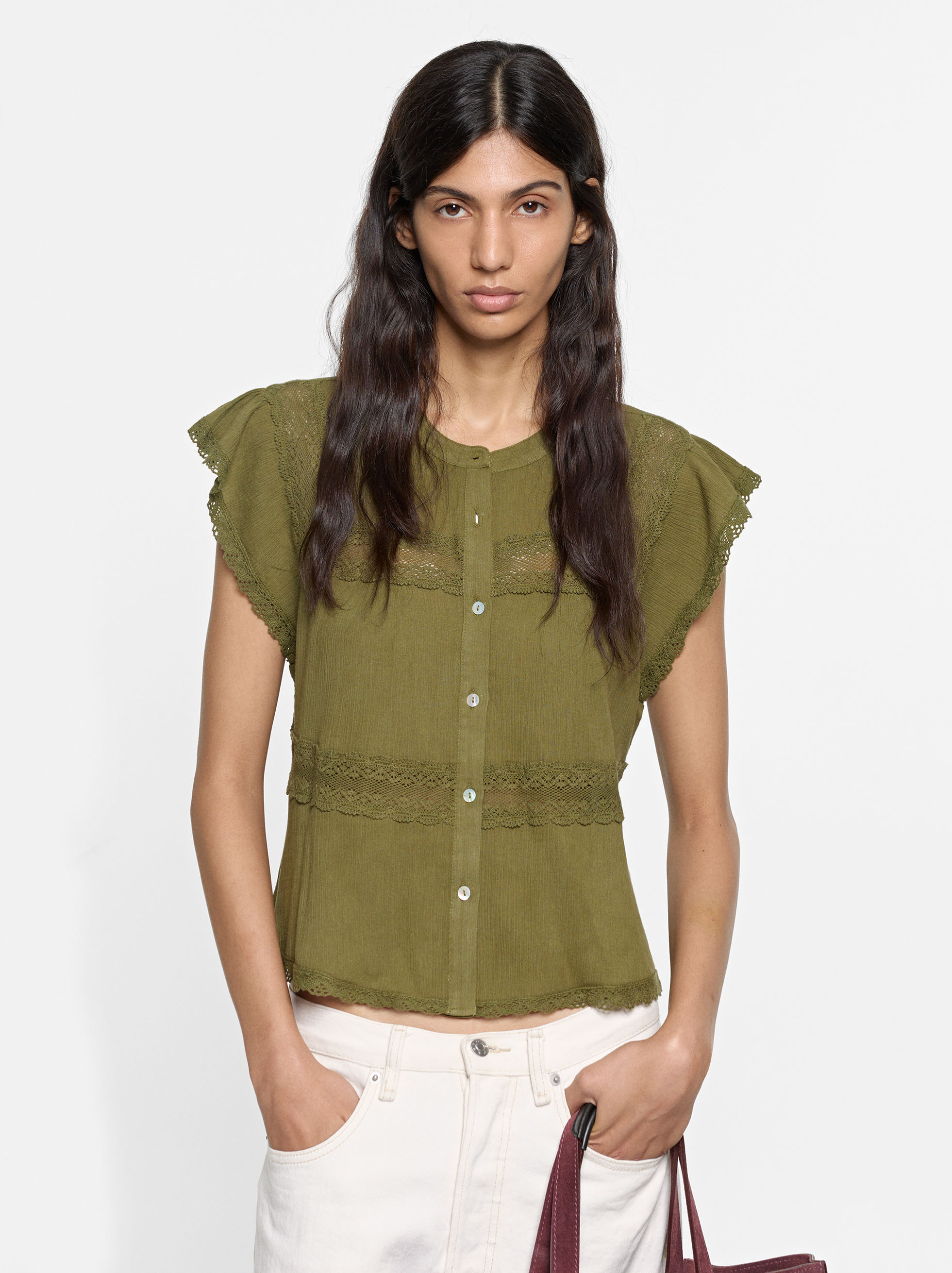 Blusa con detalles de croch&eacute; 100% algod&oacute;n image number 1.0