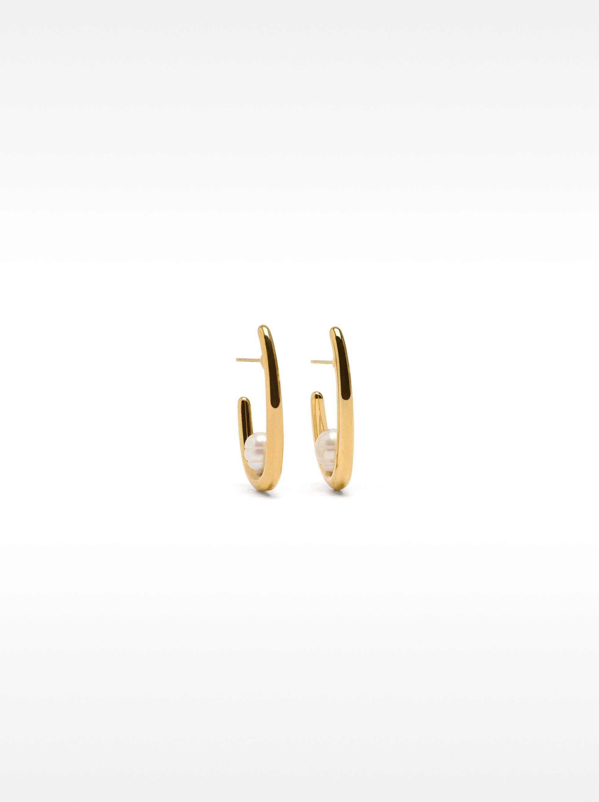 Long freshwater pearl hoop earrings - stainless steel image number 0.0
