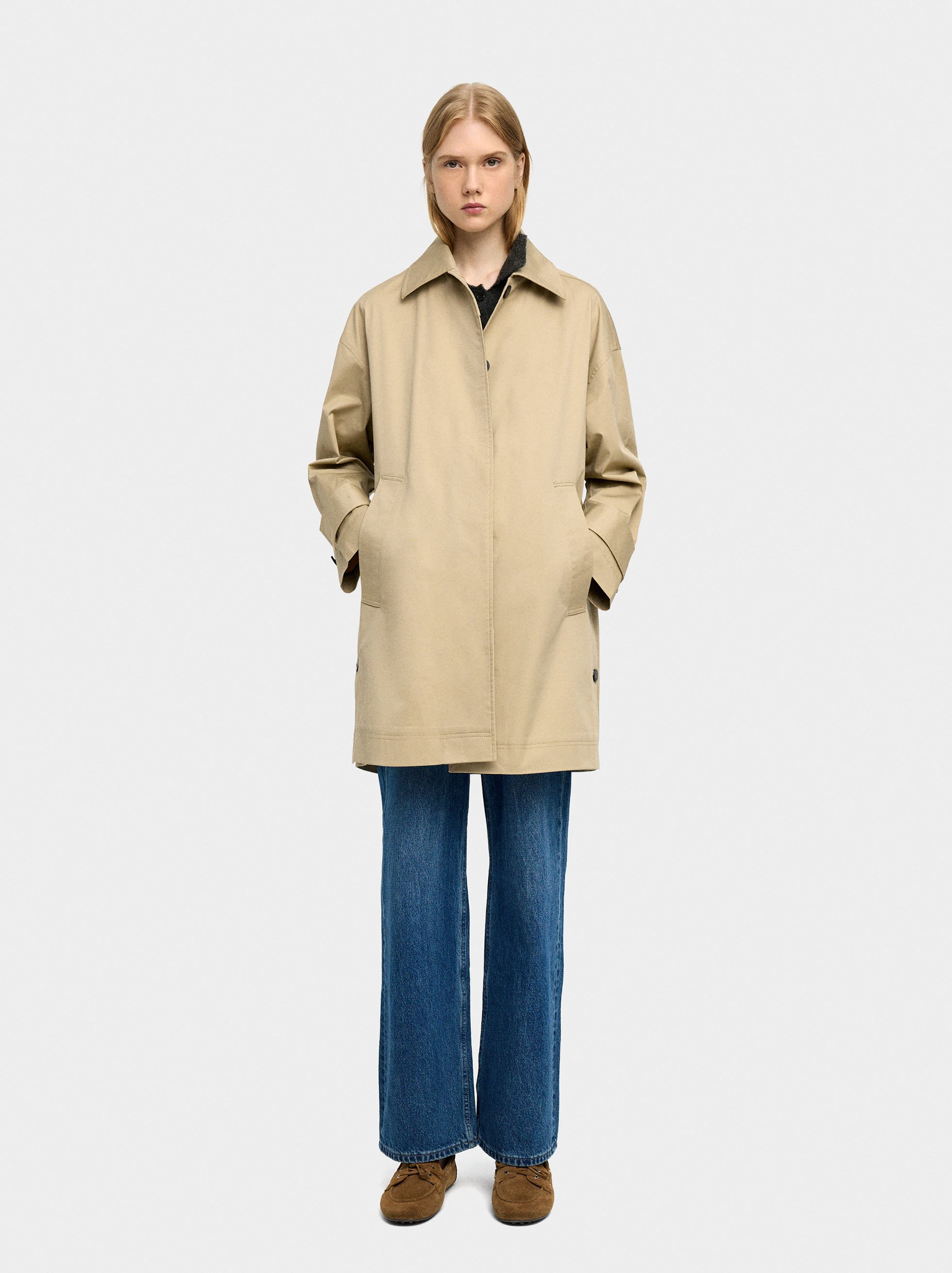 Trench mi-long en coton avec poches image number 3.0