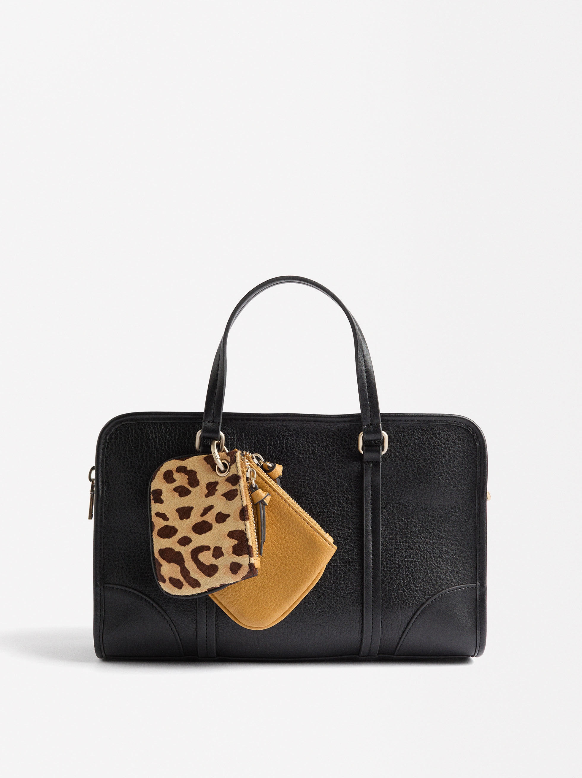 Tote bag with double closure and leopard print leather detail image number 2.0