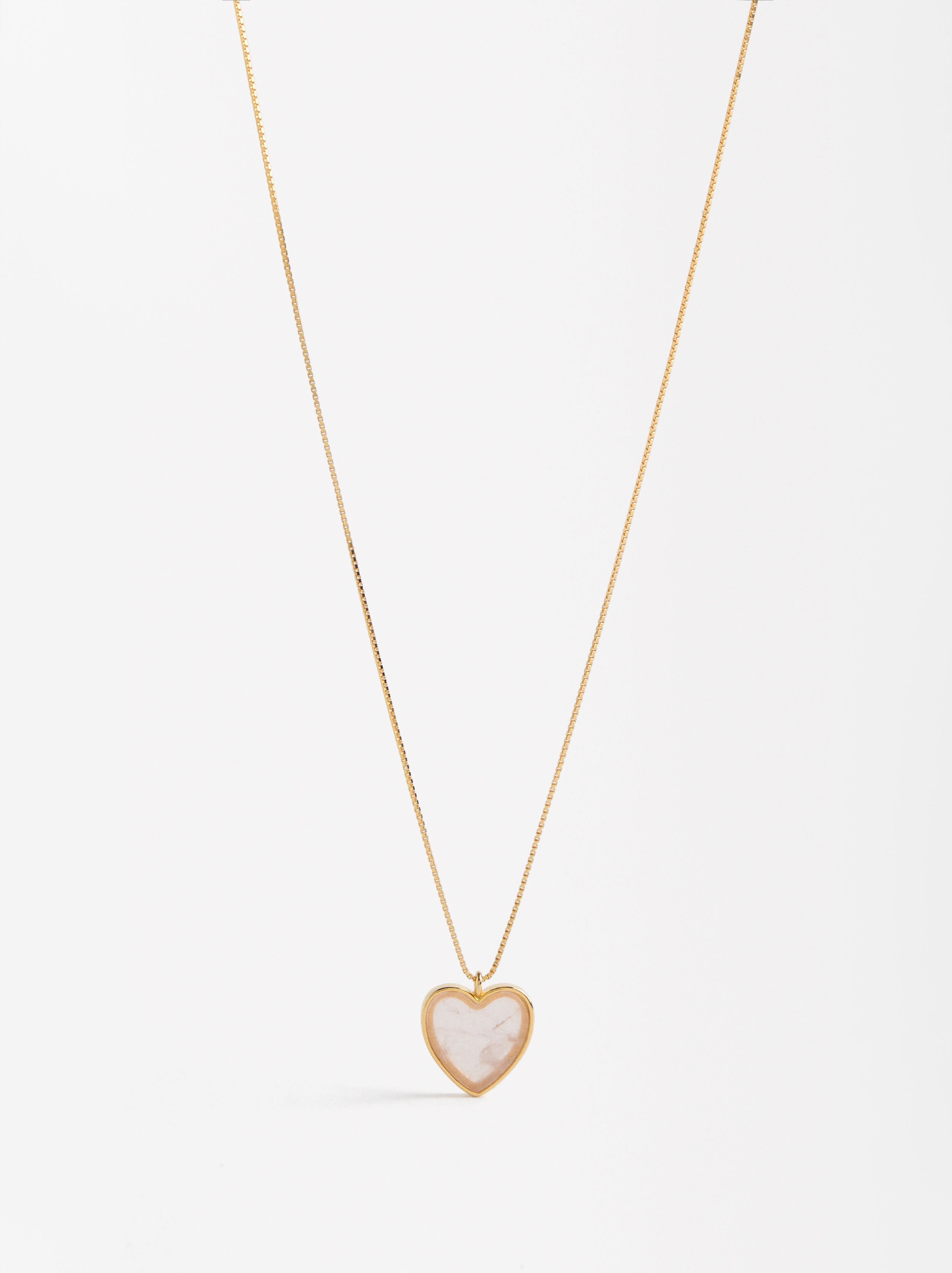 Collier court pierre de cœur - Argent sterling 925 image number 0.0