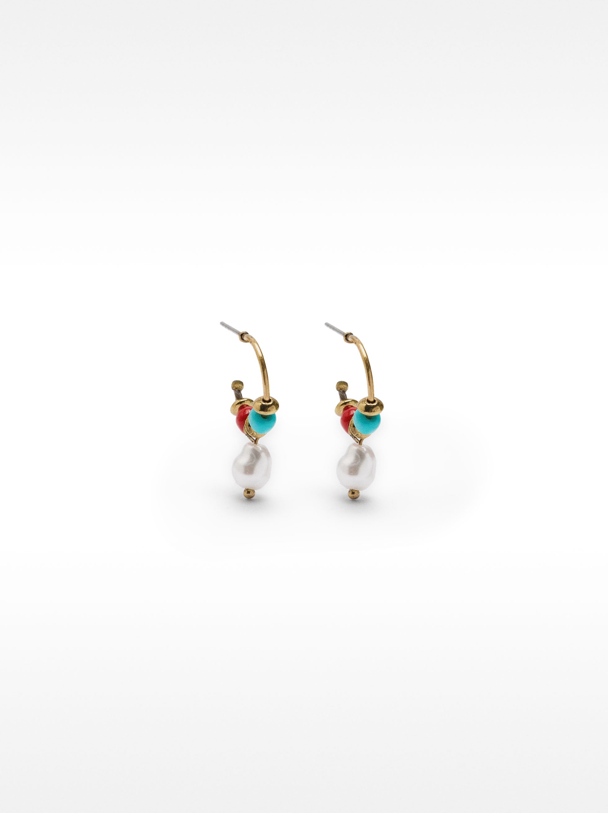 Multicolored hoop earring with pearl image number 0.0