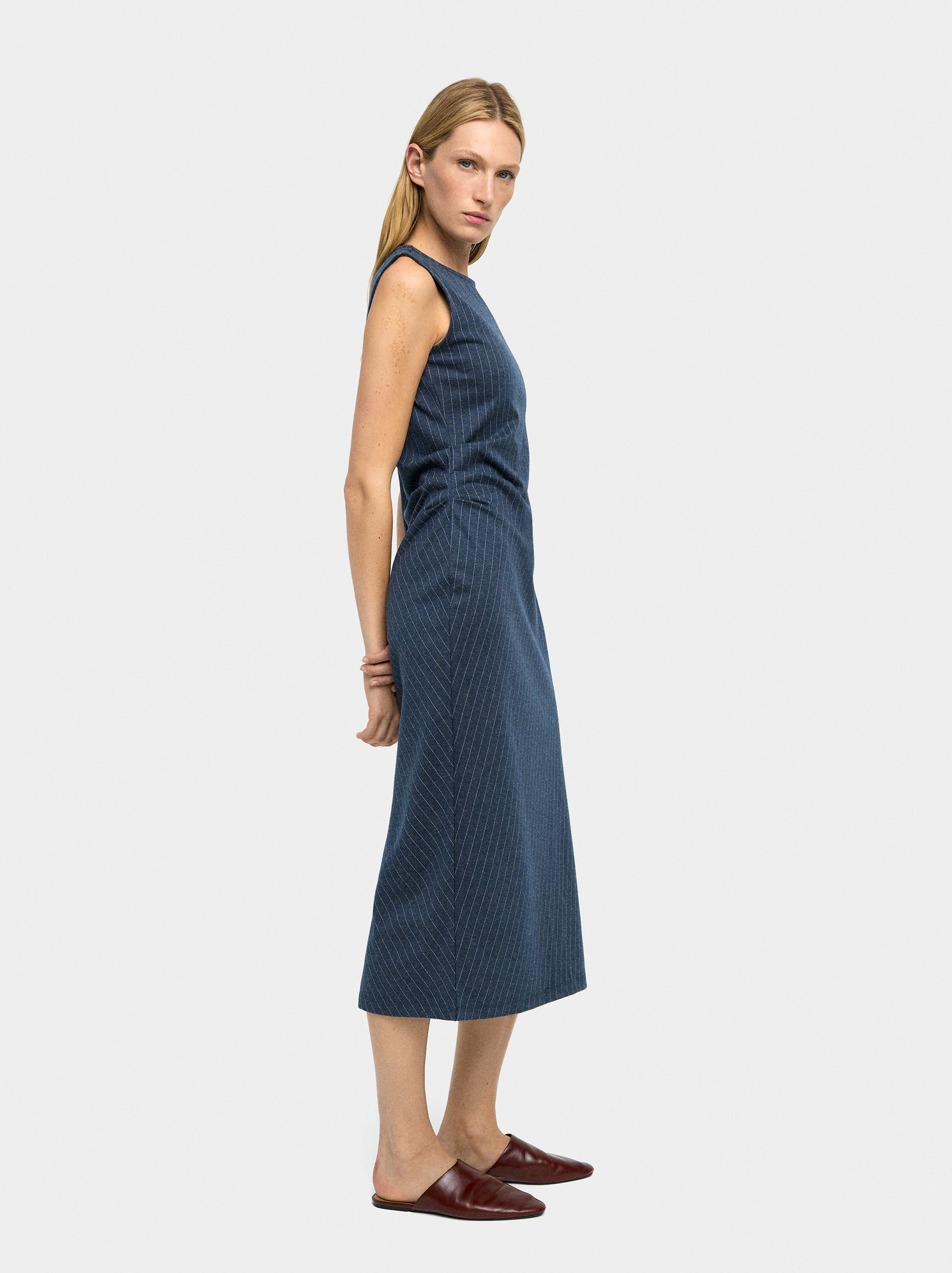 Robe midi à rayure diplomatique image number 3.0