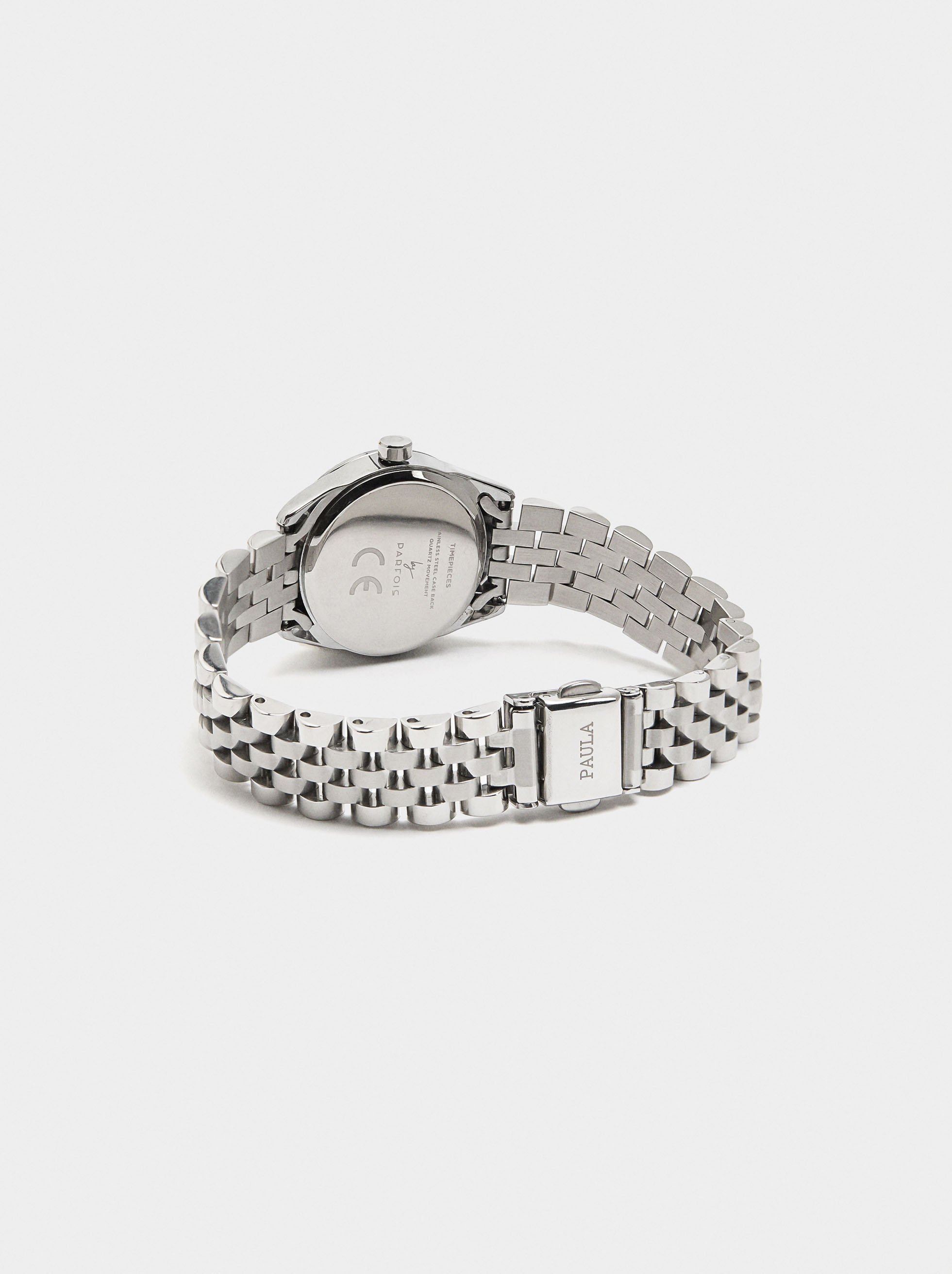 Round watch with stainless steel bracelet image number 1.0