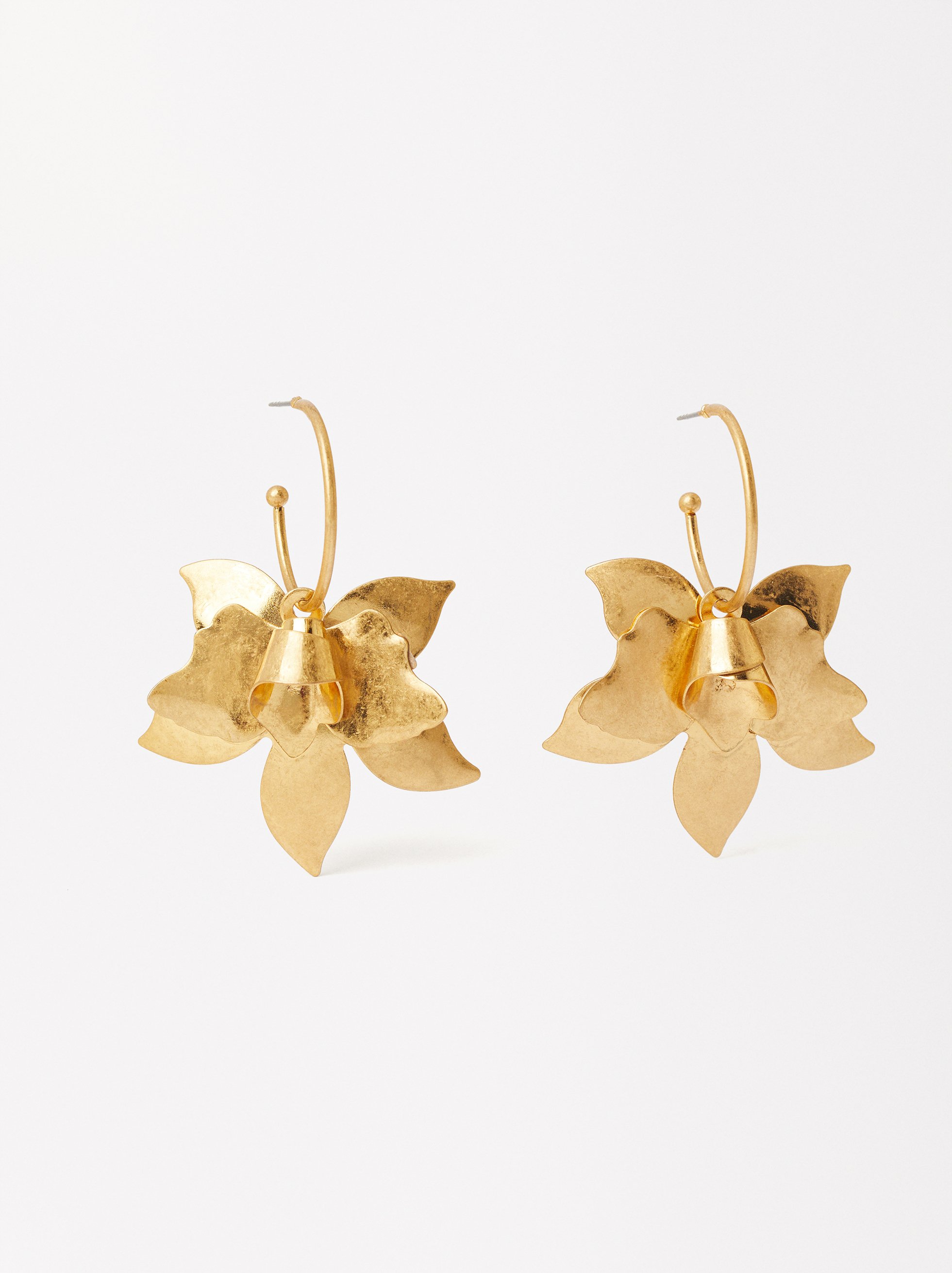 Pendientes de aro con flor, Dorado, hi-res