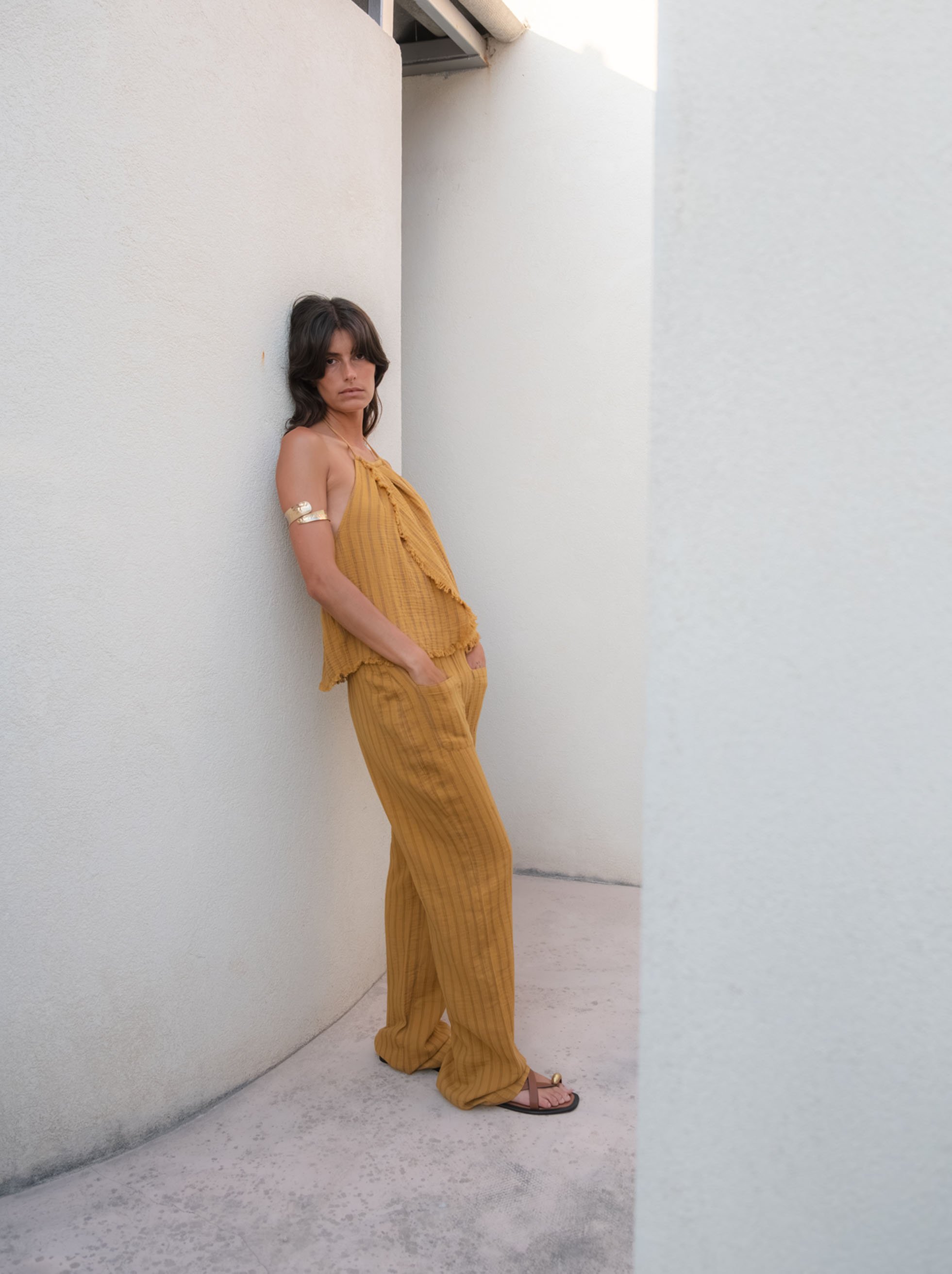 100% cotton striped trousers