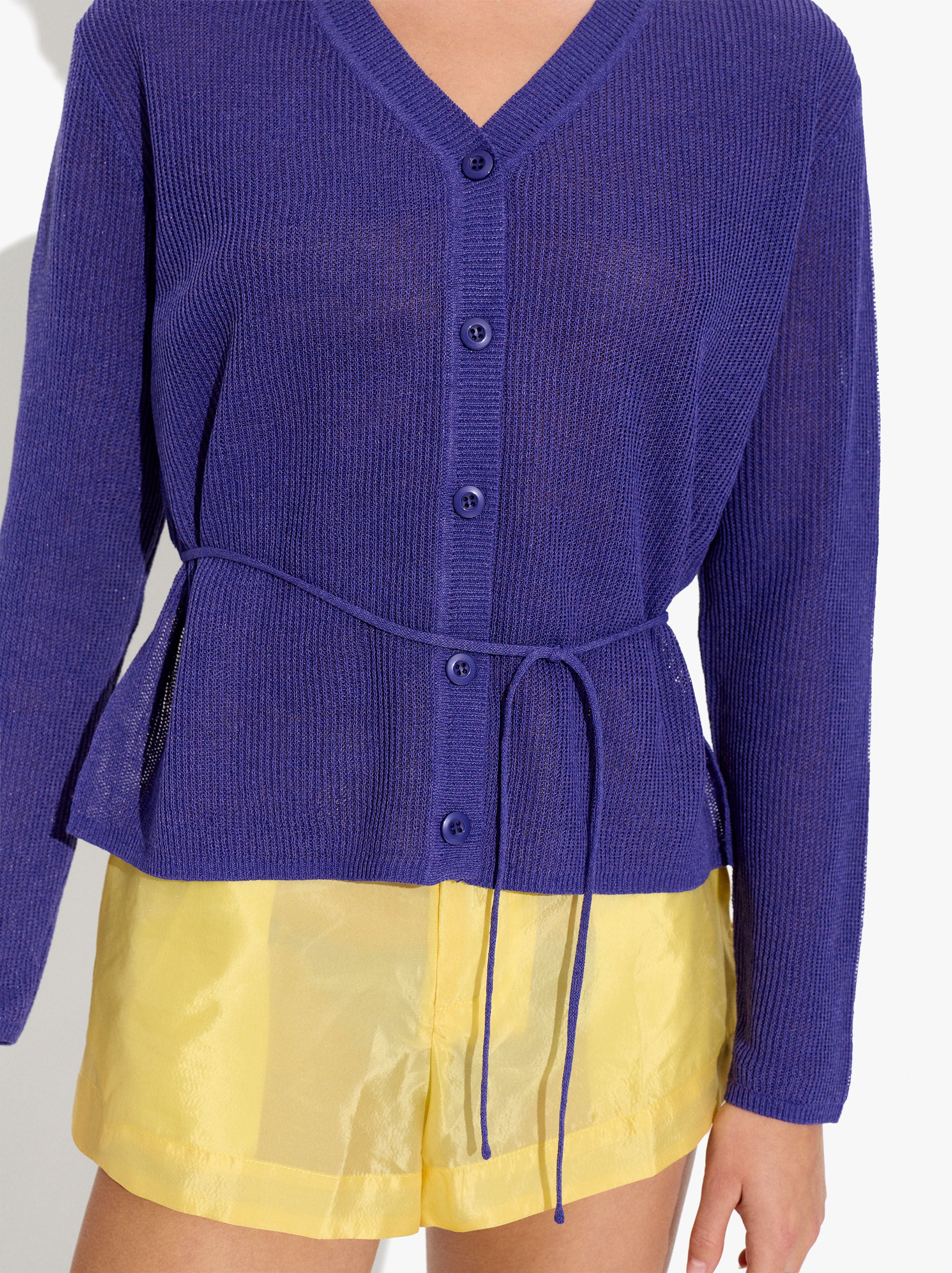 Knit cardigan with adjustable drawstring image number 1.0