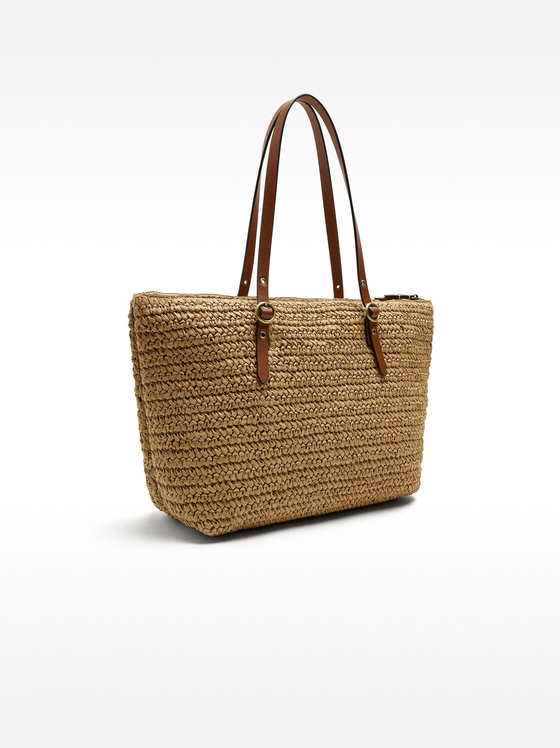Straw-effect shopper bag with charm image number 2.0
