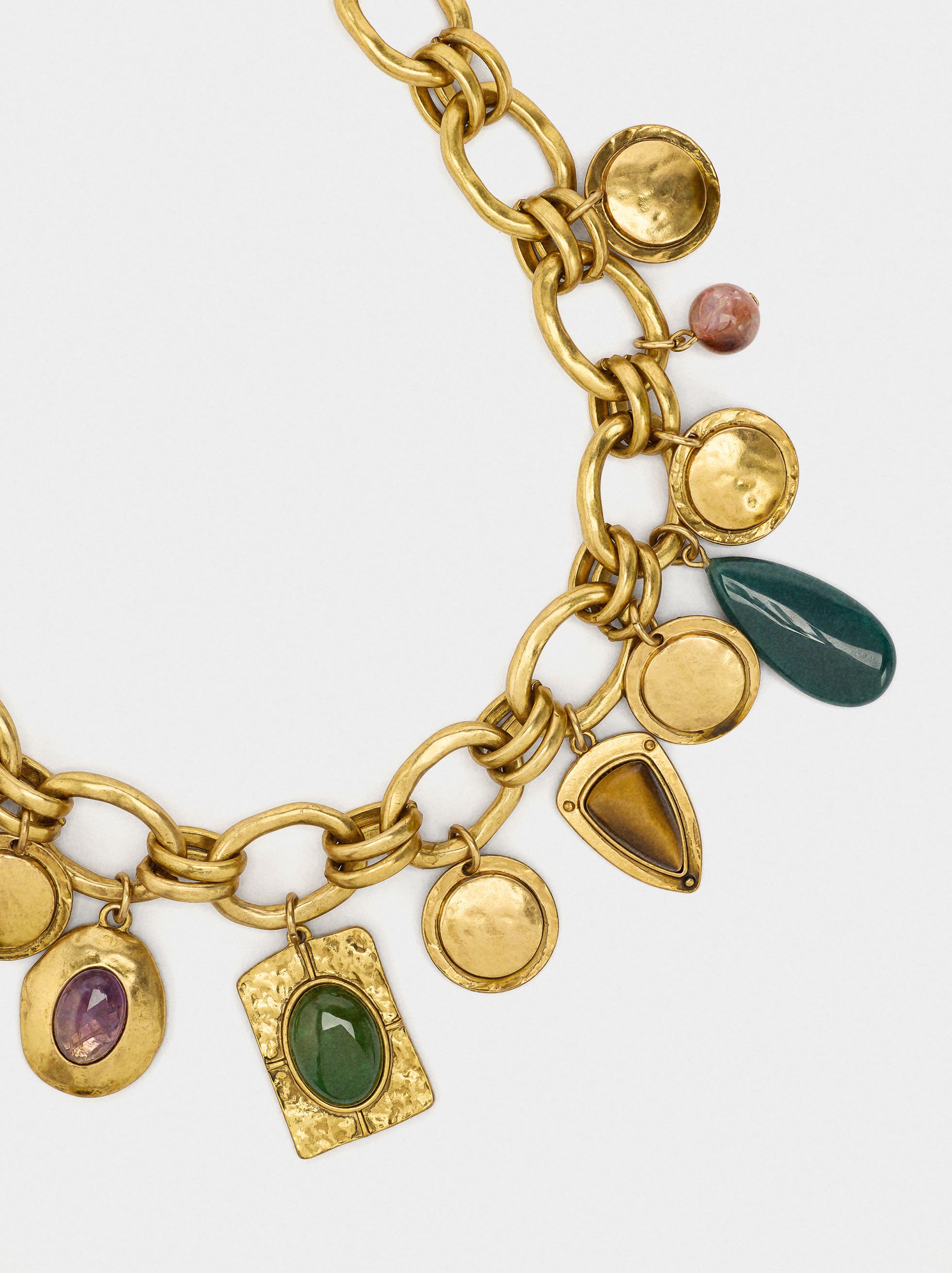 Short necklace of dangling links with stones image number 1.0
