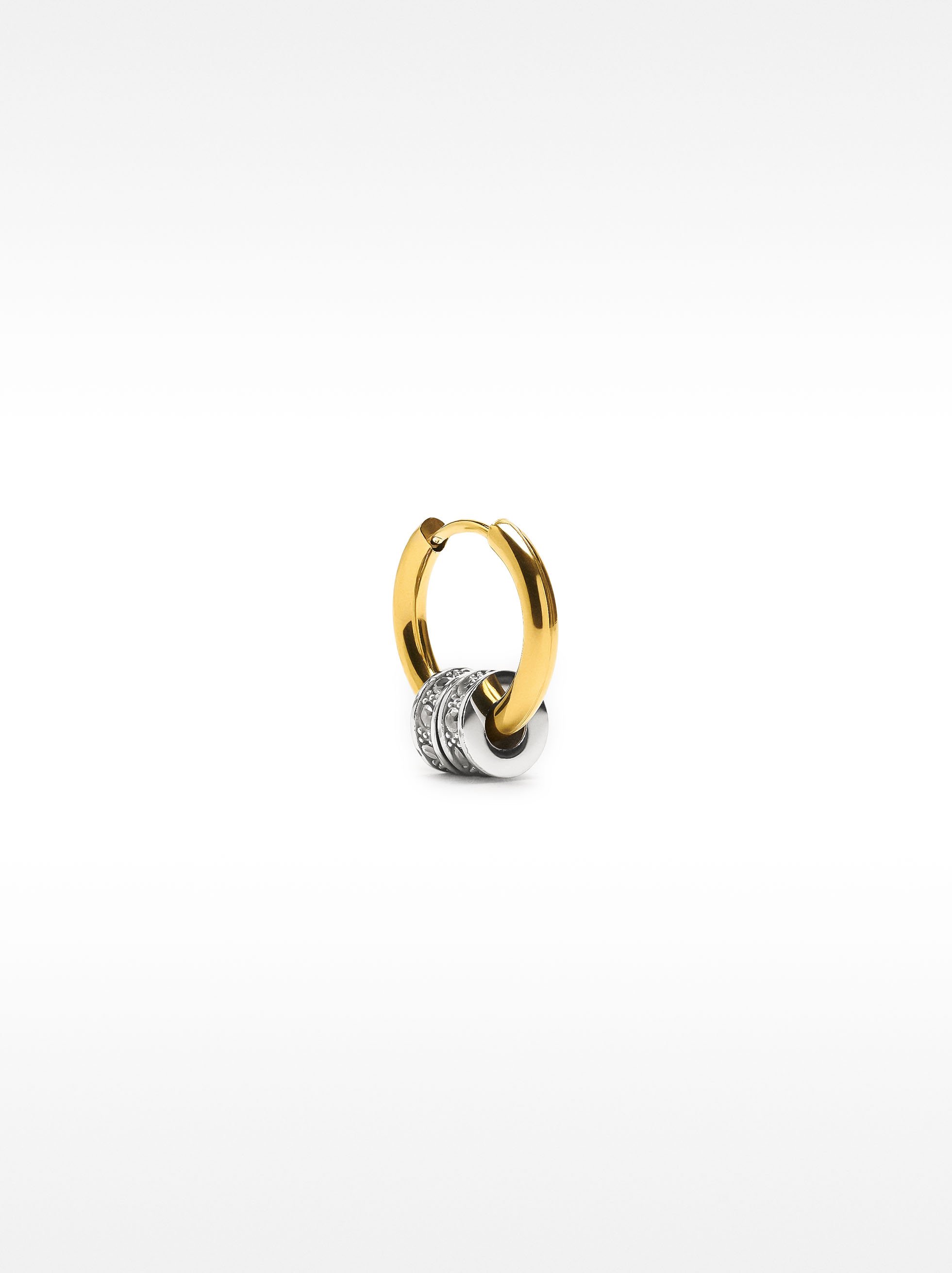 Single hoop earring with crystals - stainless steel image number 0.0