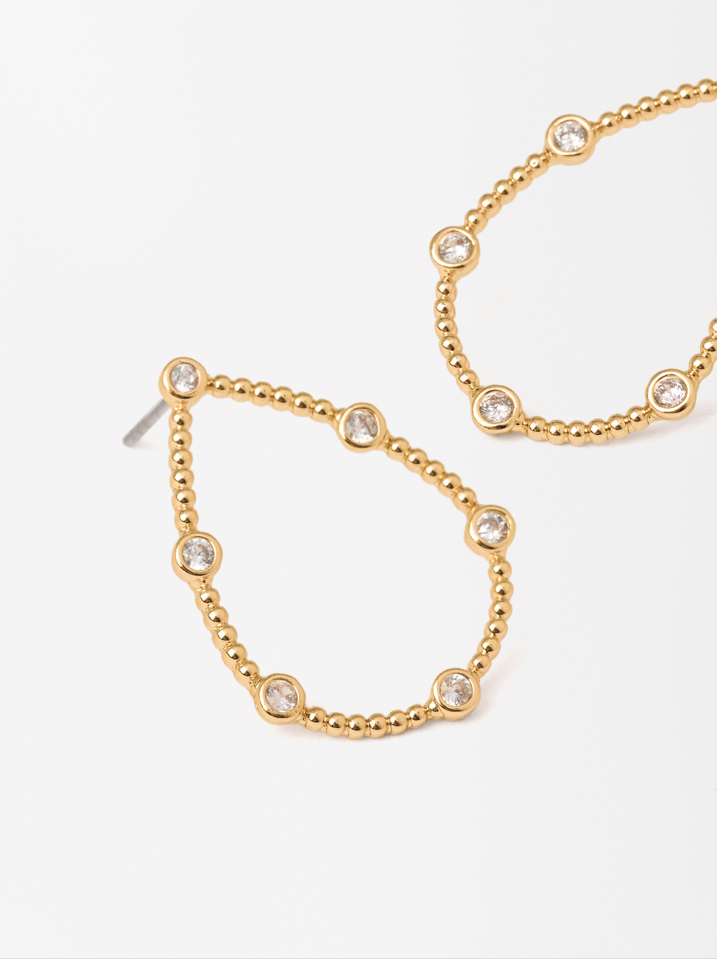 Oval earrings with zirconias, Golden, hi-res