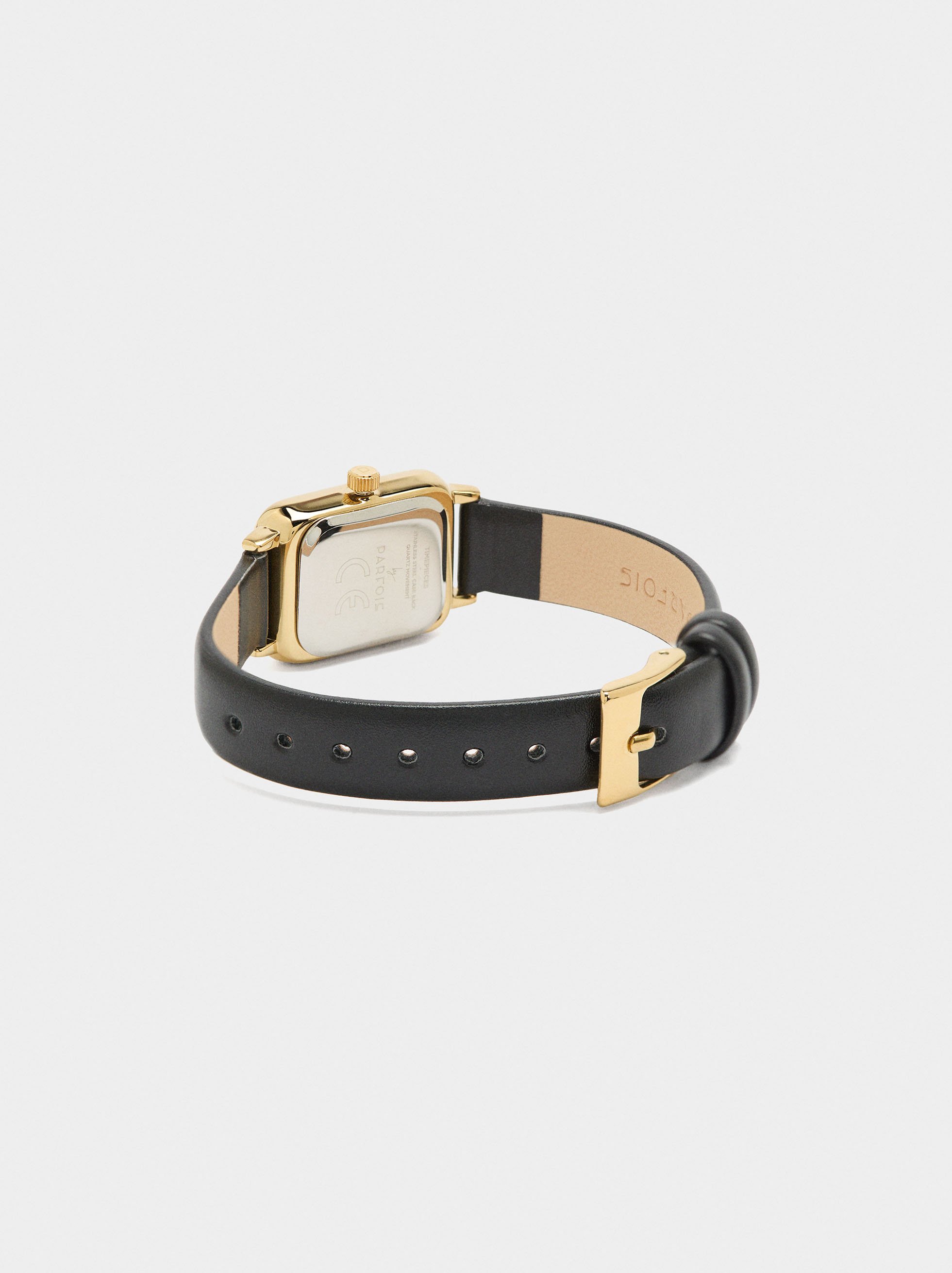 Square watch with leather-effect bracelet image number 2.0