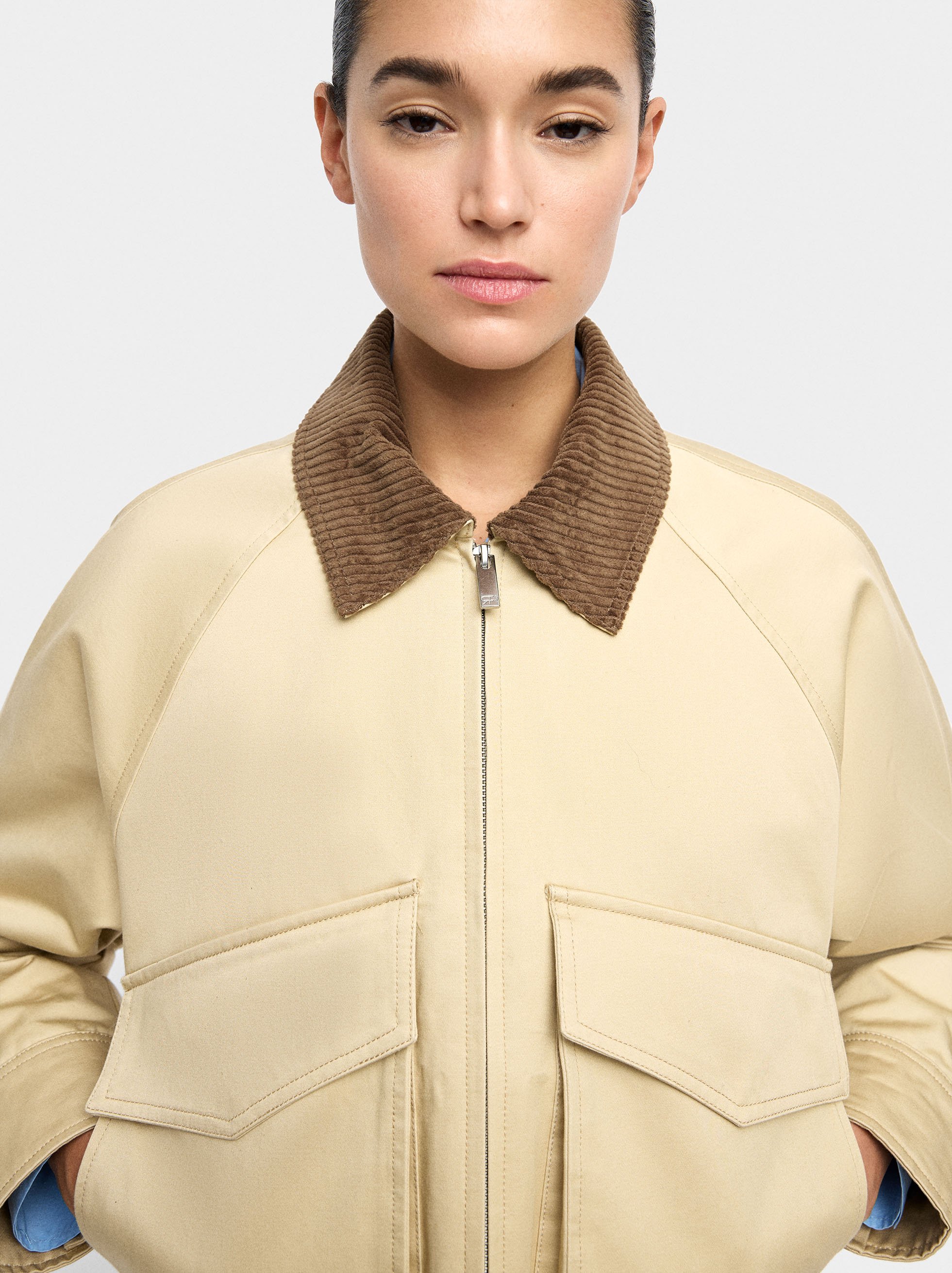 Jacket with contrast collar 100% cotton image number 3.0