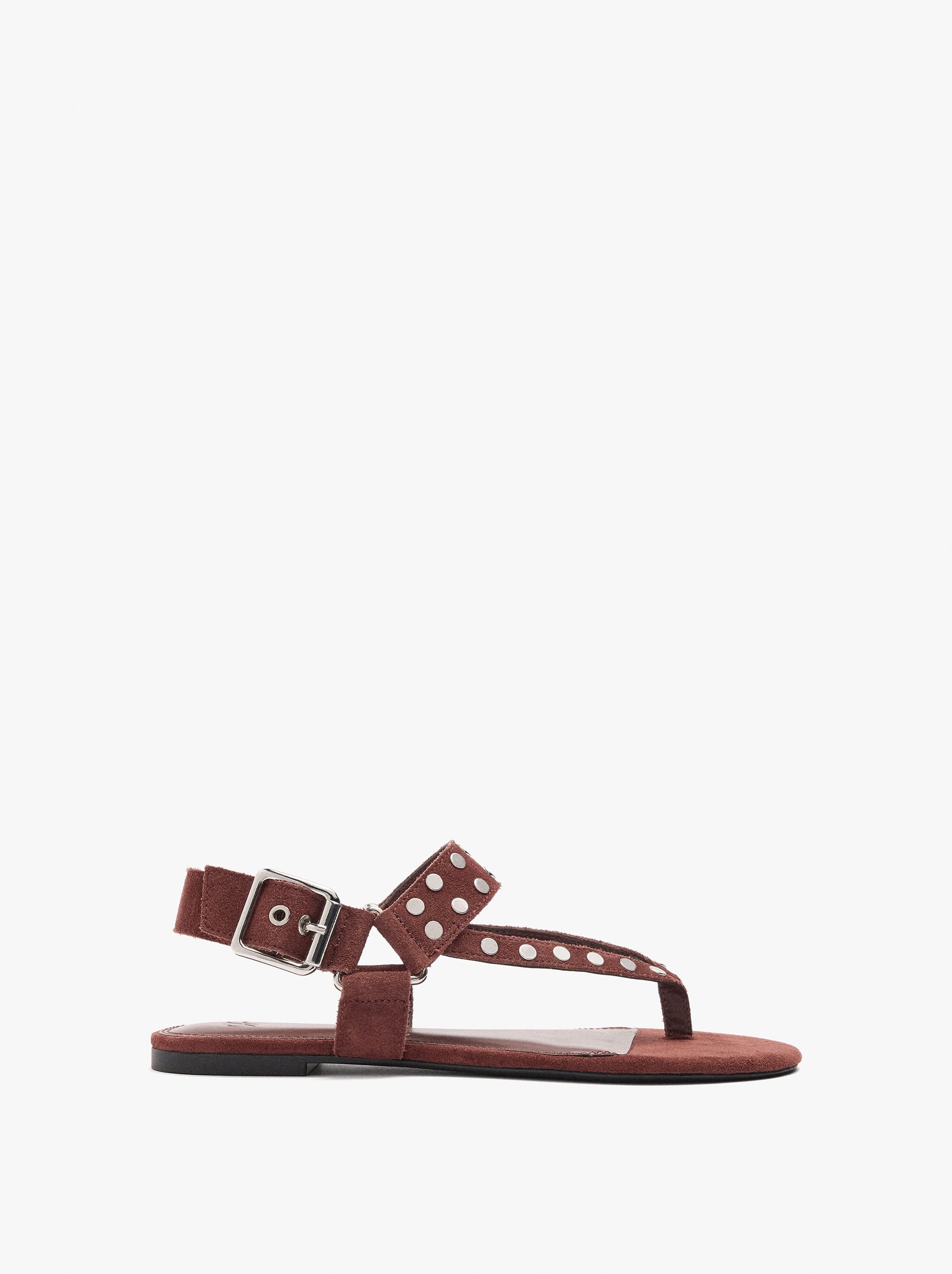 Flat leather sandals with studs image number 2.0