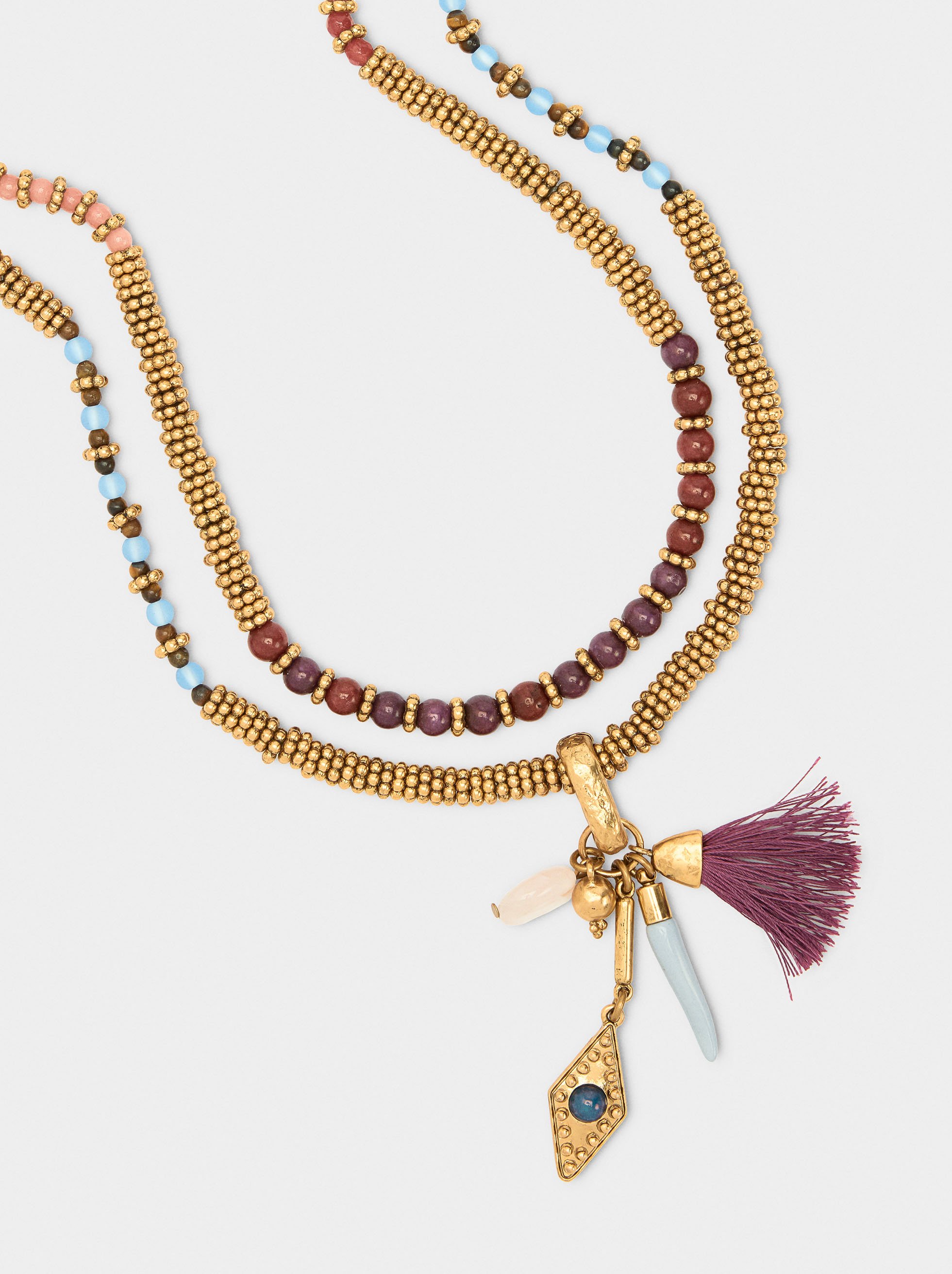 Collar doble con abalorios y piedras image number 1.0