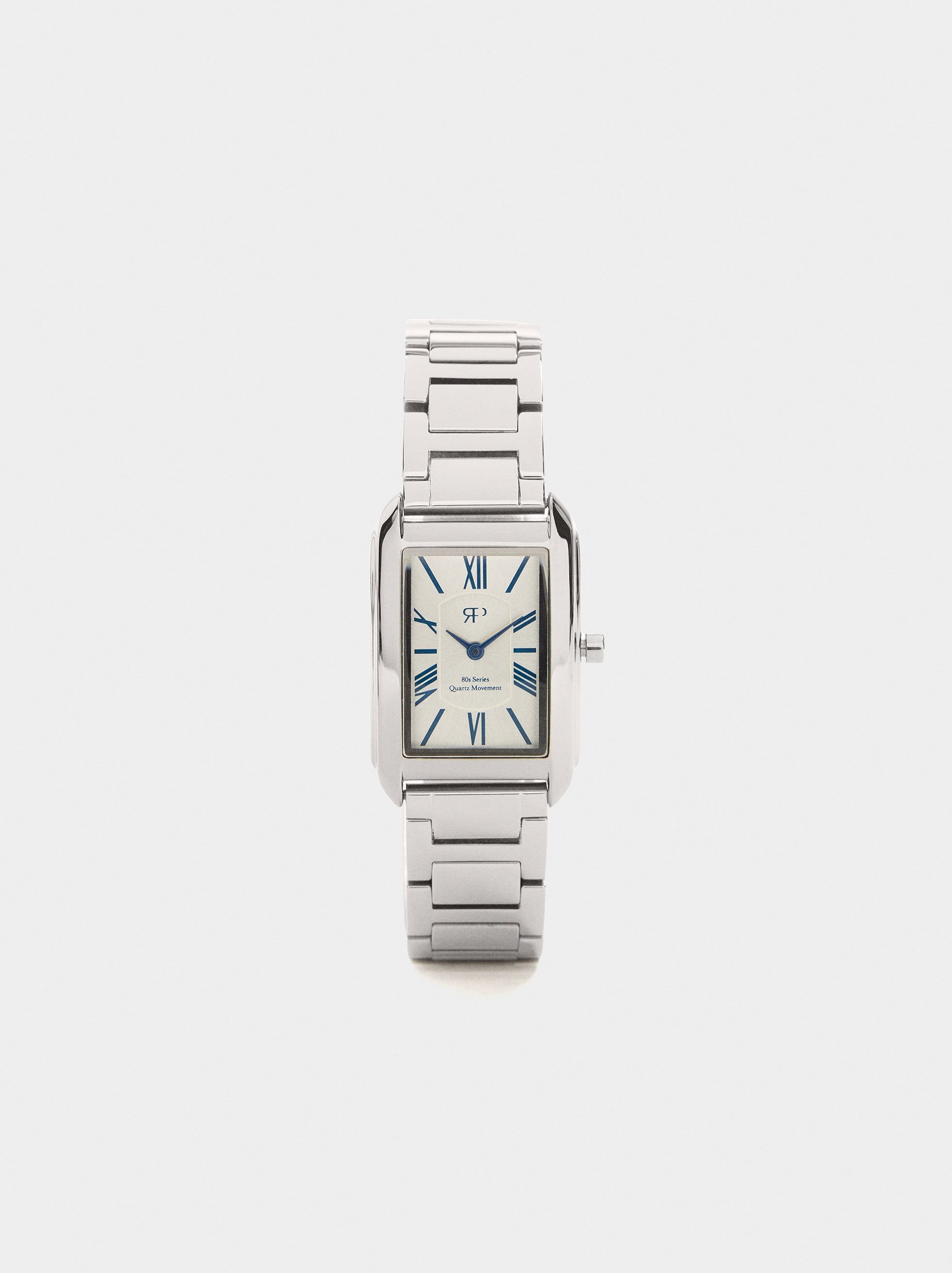 Rectangular watch with stainless steel bracelet image number 0.0