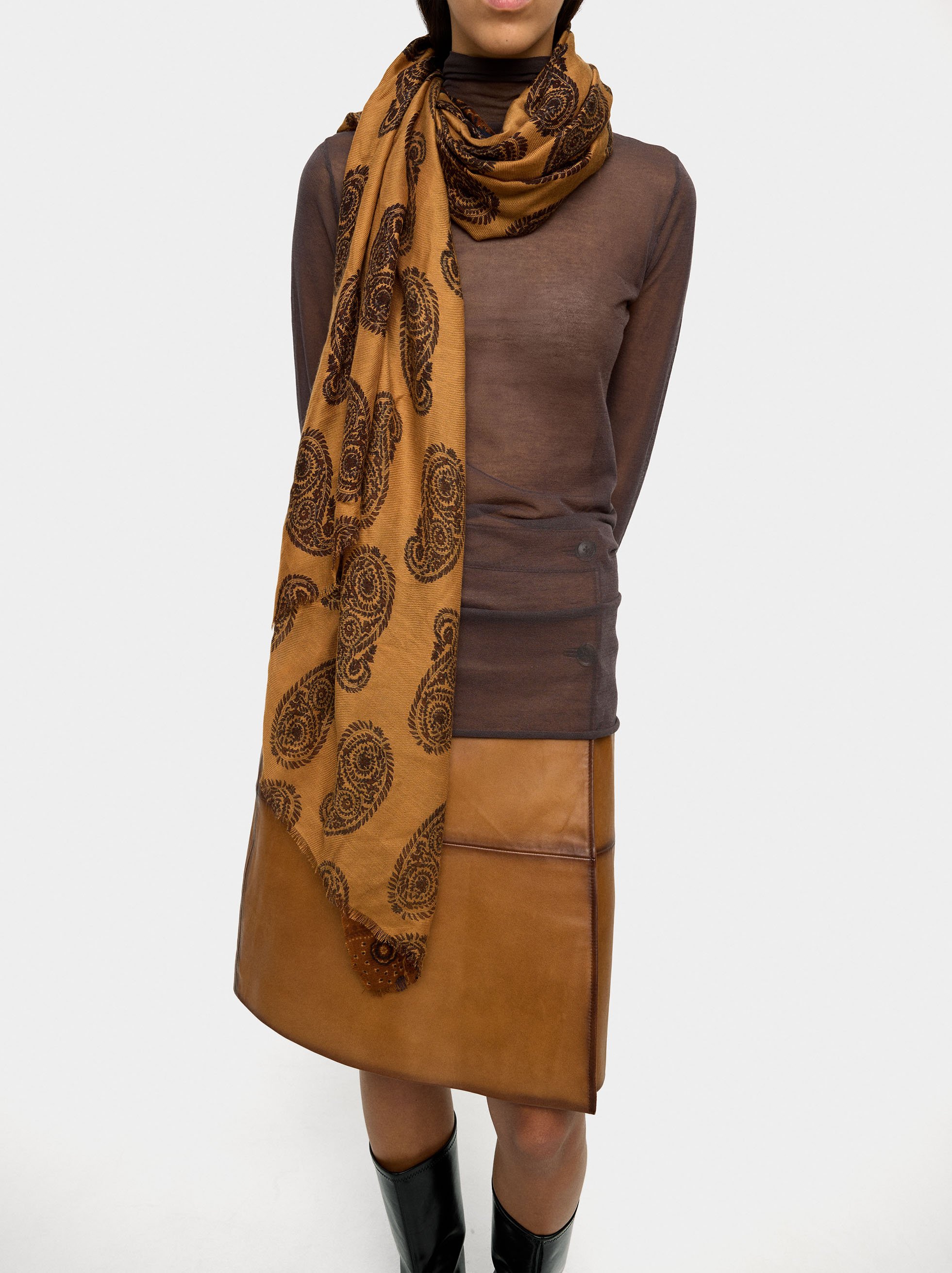 Printed scarf with wool blend image number 1.0