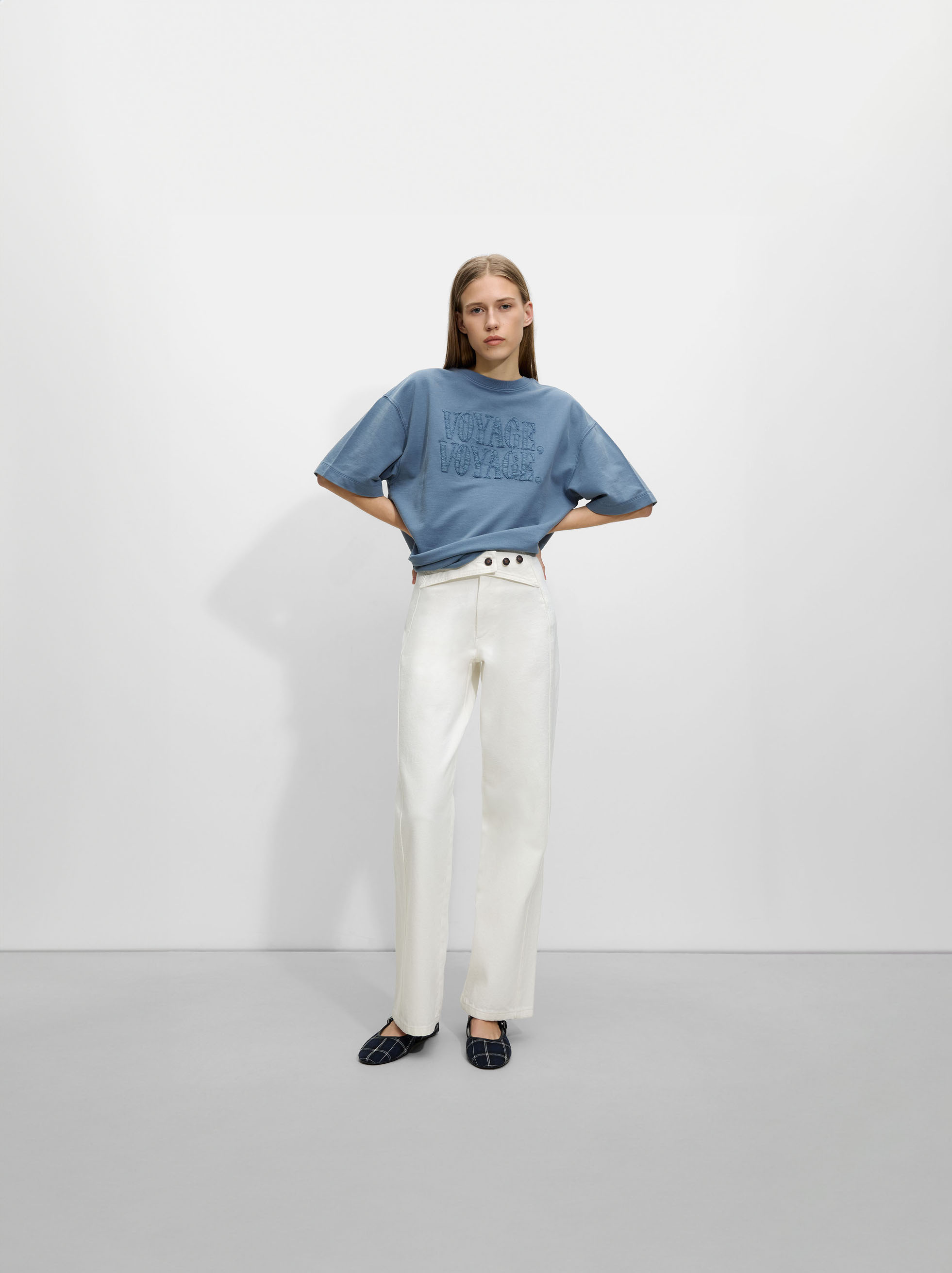 Cross detail denim pants image number 7.0