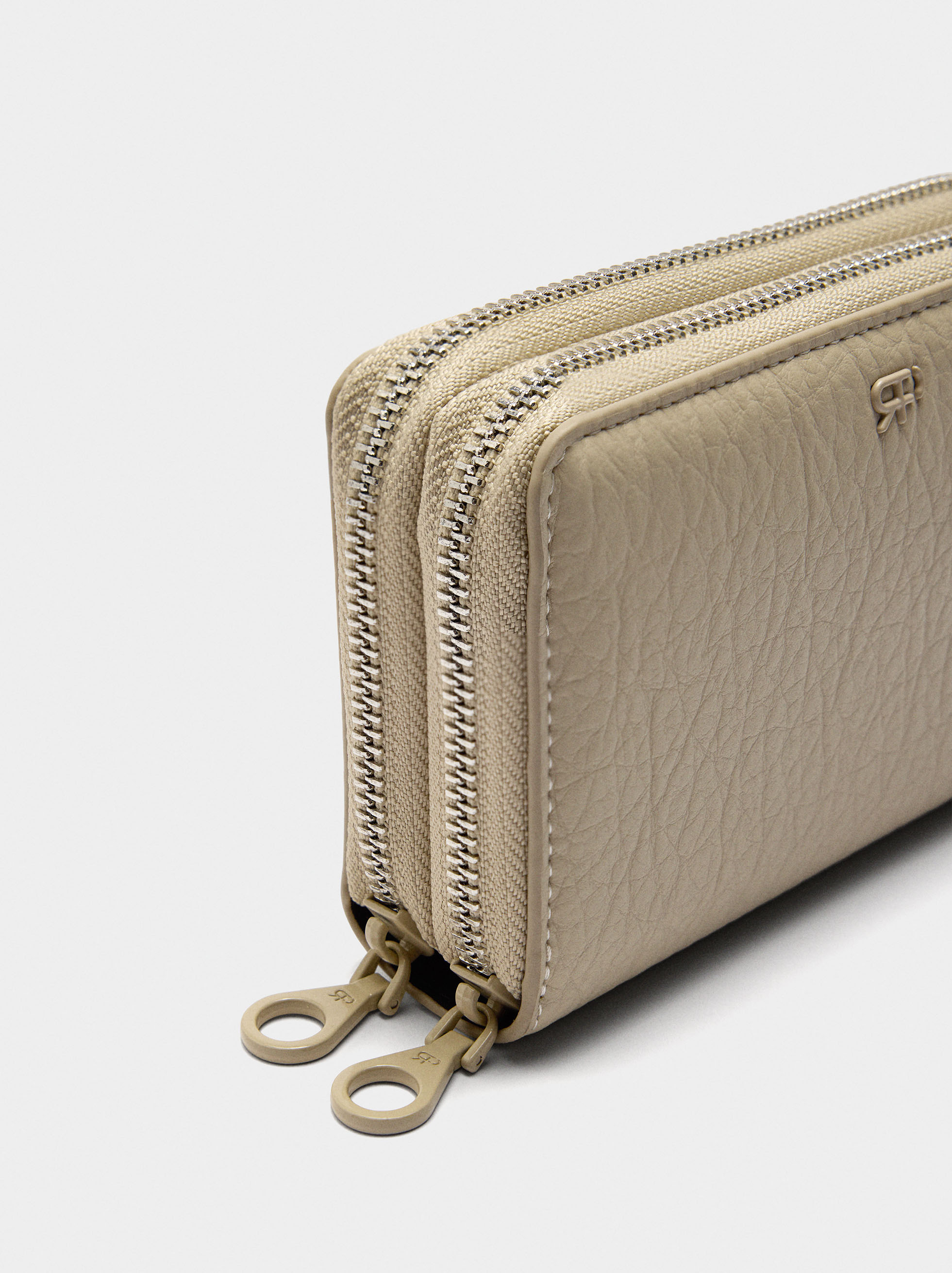 Wallet with texture and double zipper closure image number 1.0