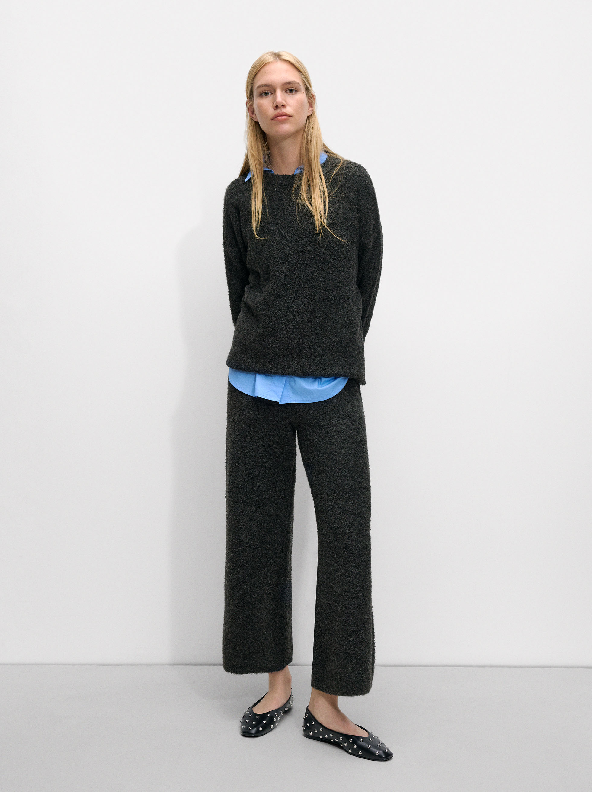 Knit sweater with wool blend, Grey, hi-res