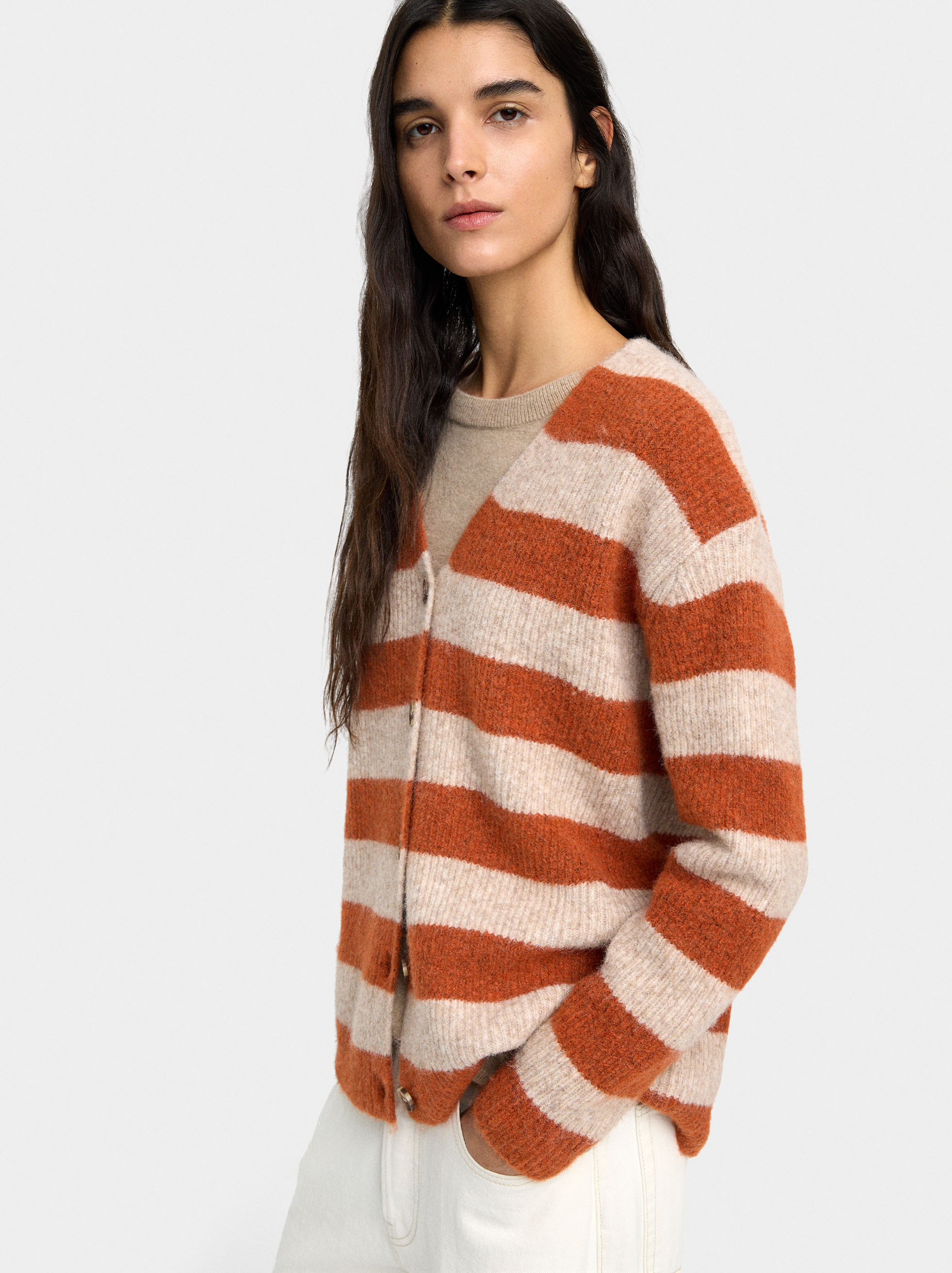 Knit cardigan with stripes image number 2.0