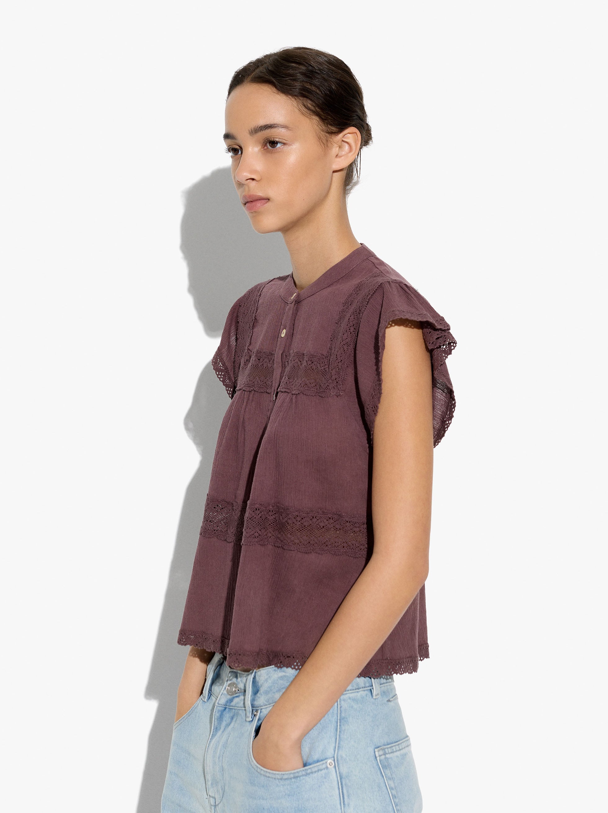 Blouse with crochet details 100% cotton image number 1.0