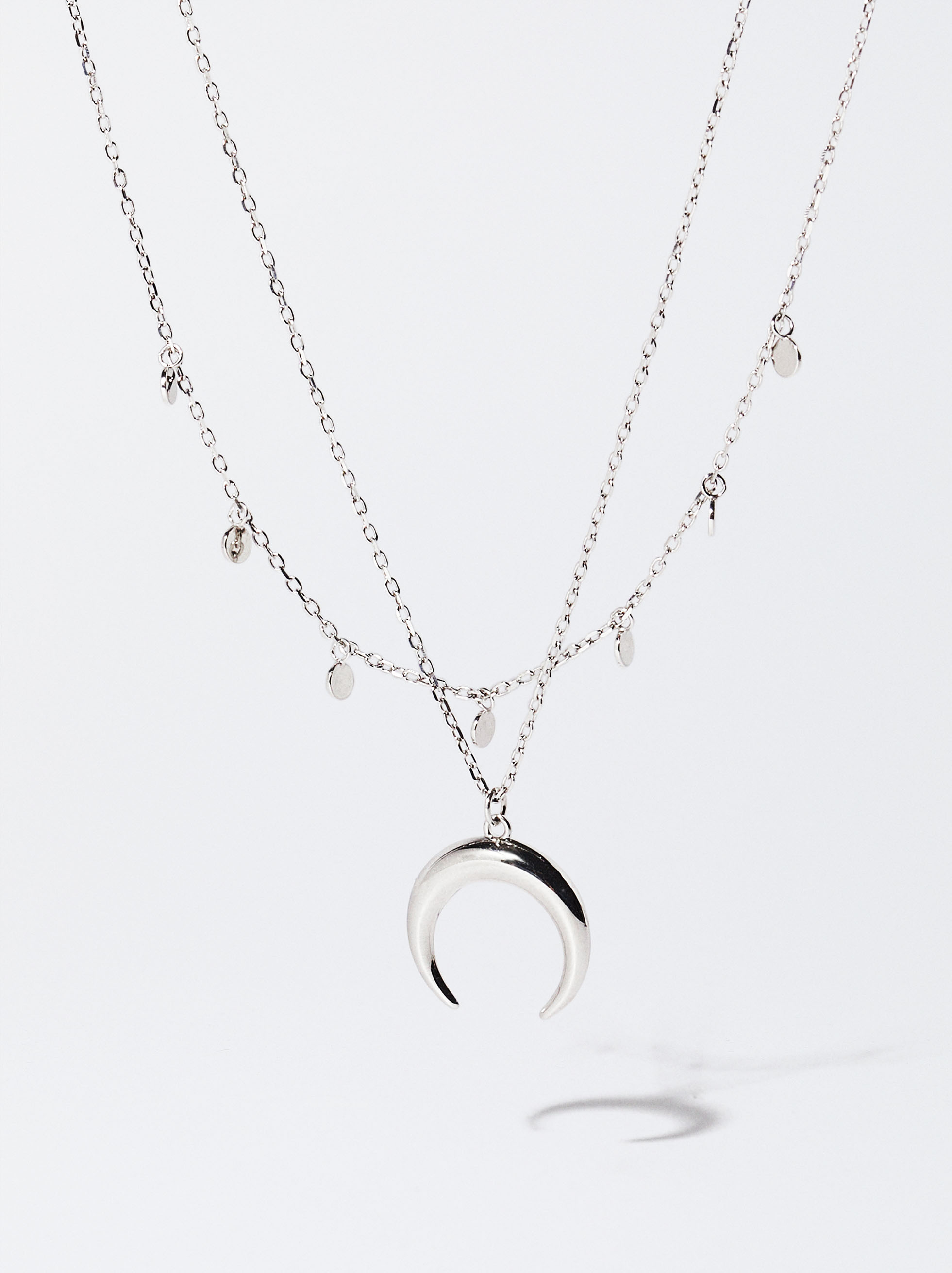 Short 925 Silver Necklace With Horn Pendant image number 1.0