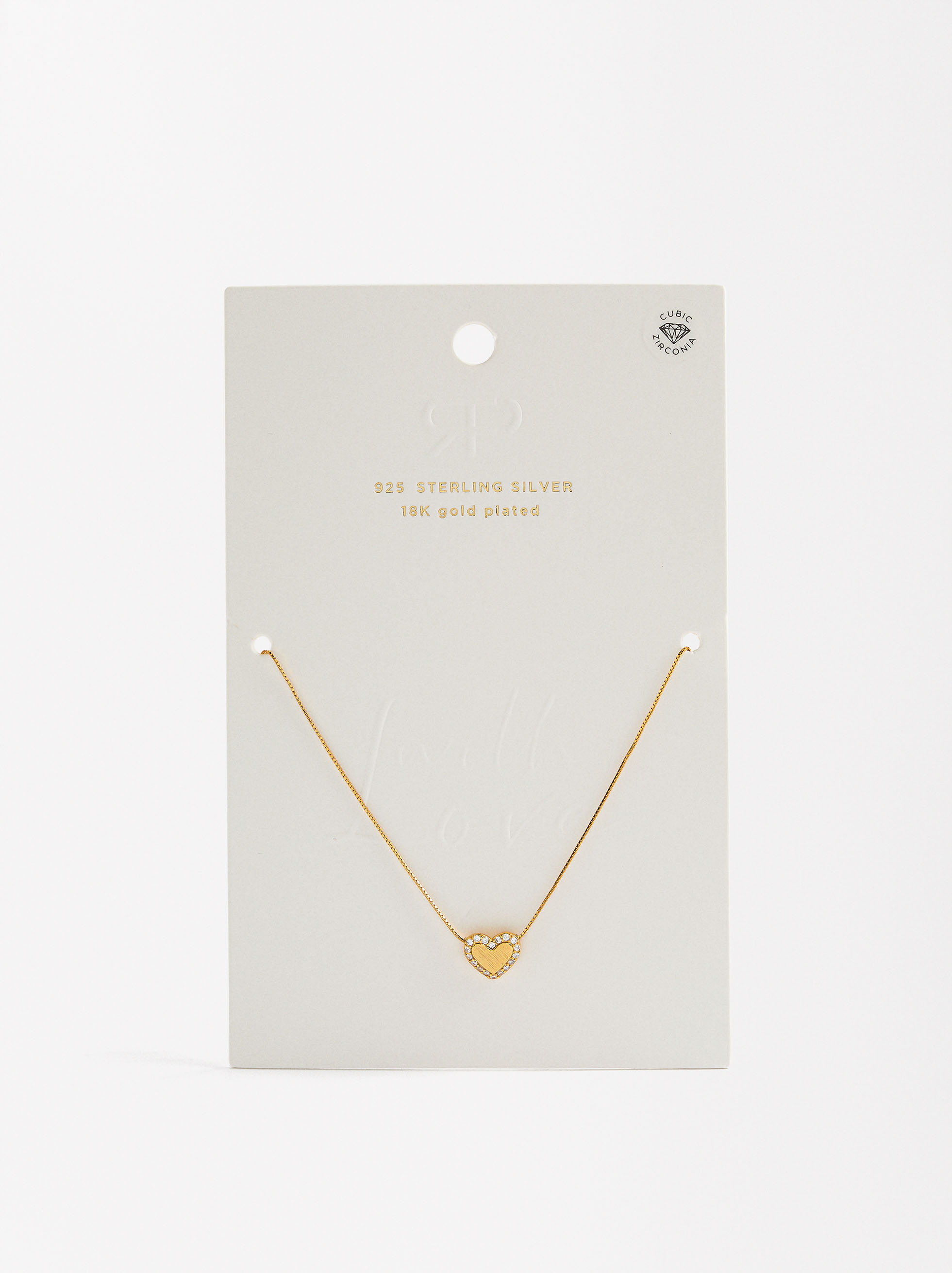 Heart pendant necklace with zirconia - 925 sterling silver image number 2.0