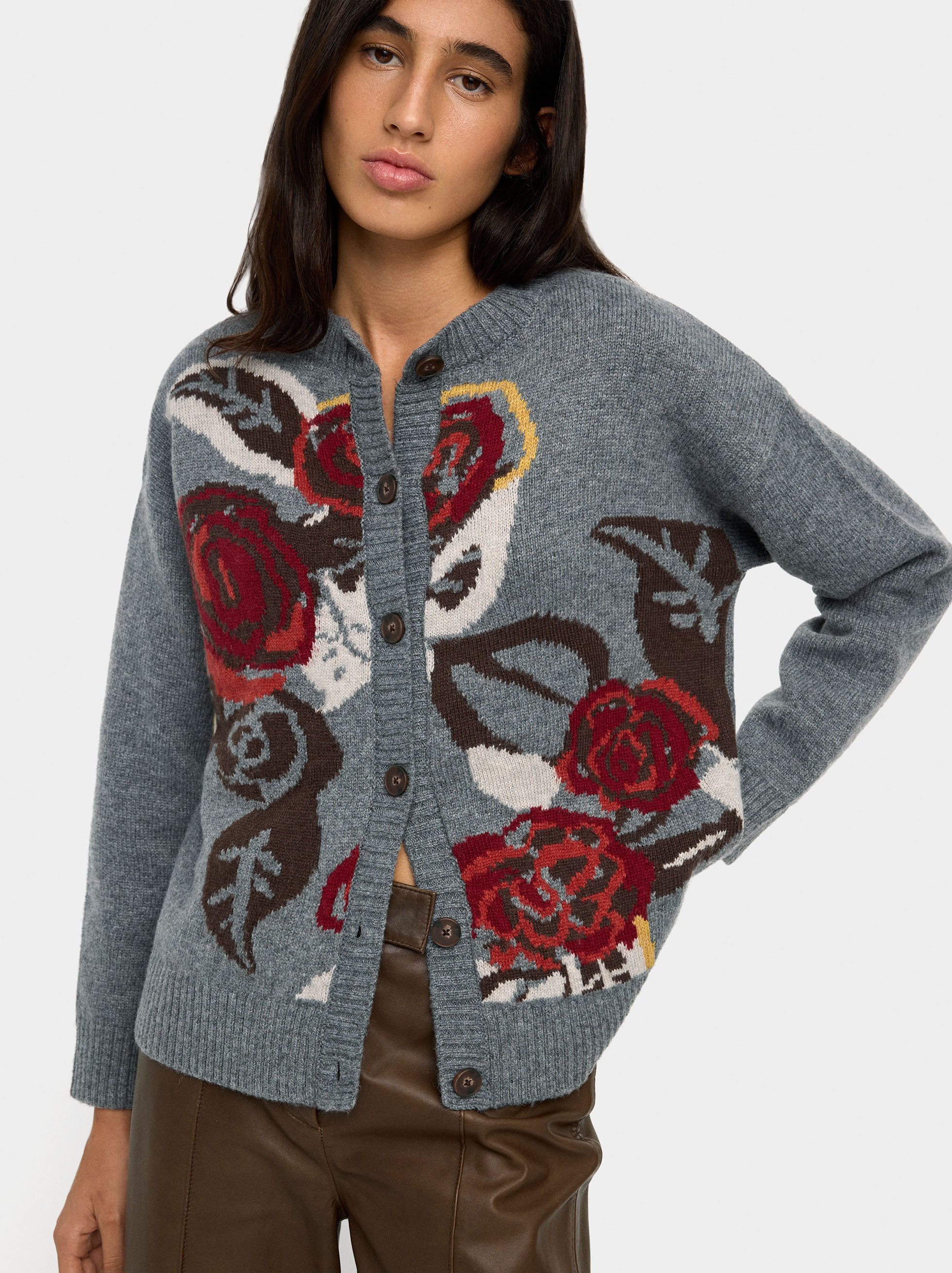 Cardigan en maille jacquard floral image number 0.0
