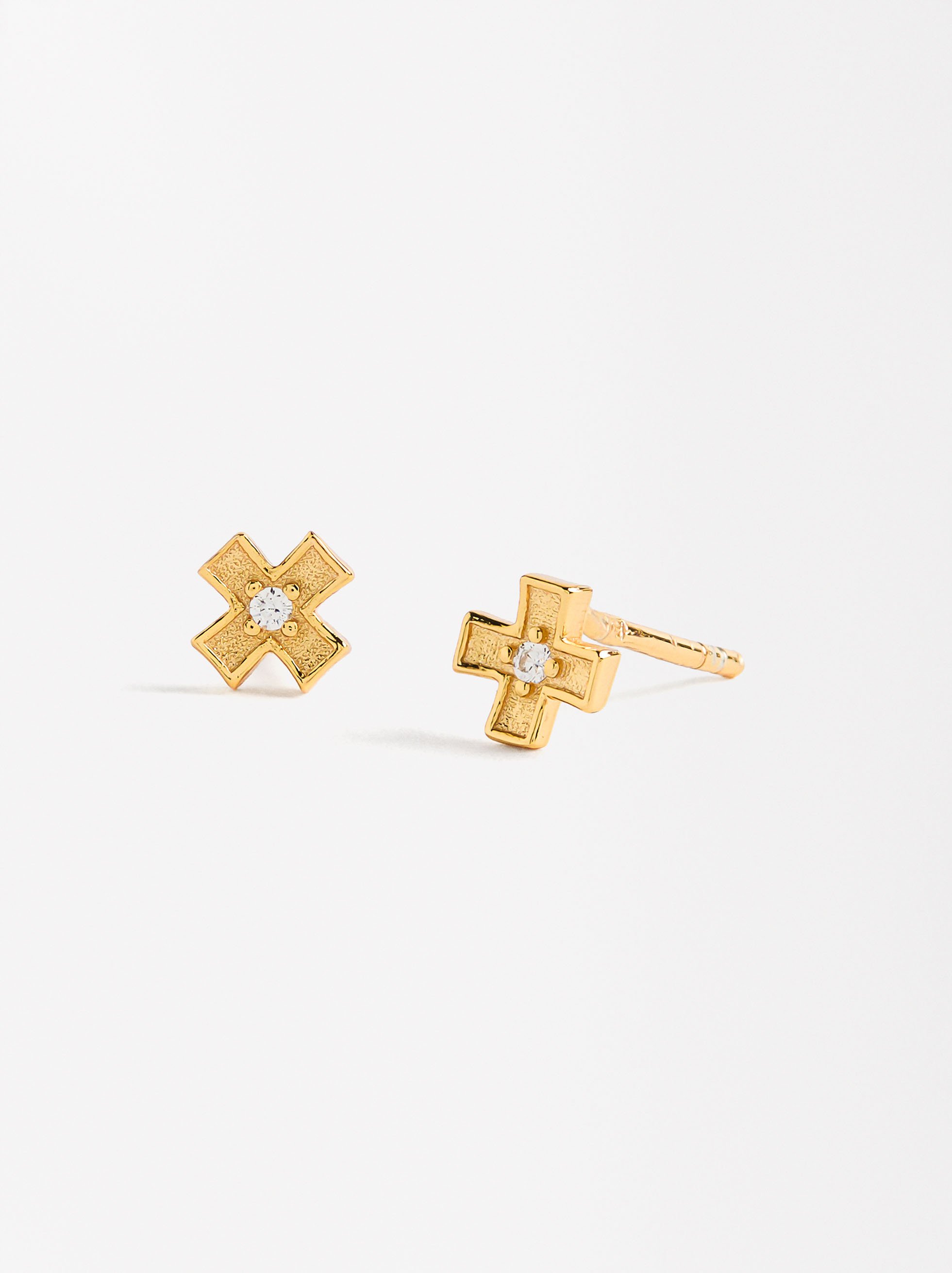 Cross earrings with zirconias - 925 sterling silver image number 1.0
