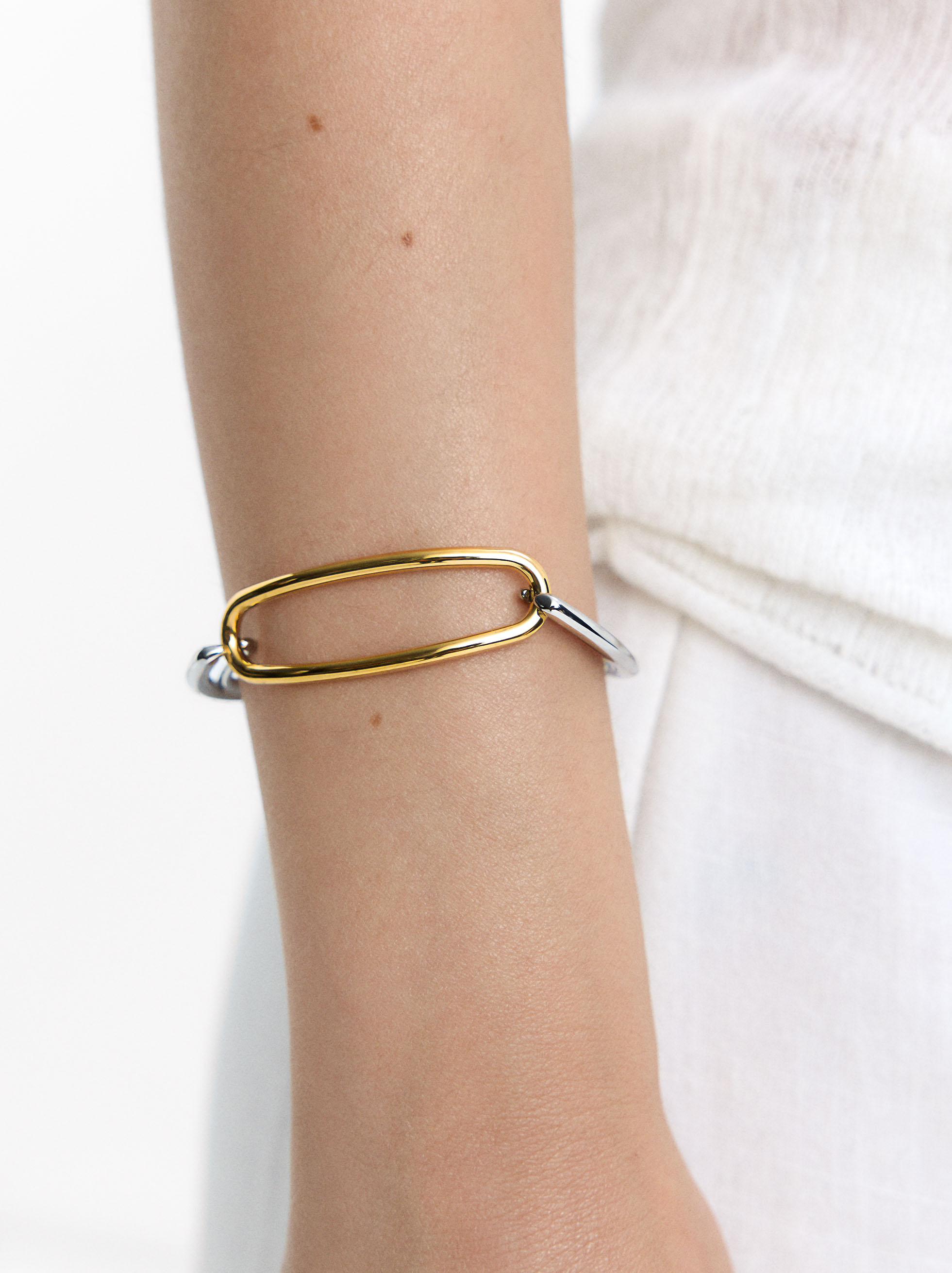 Bicolor bracelet with oval detail - stainless steel