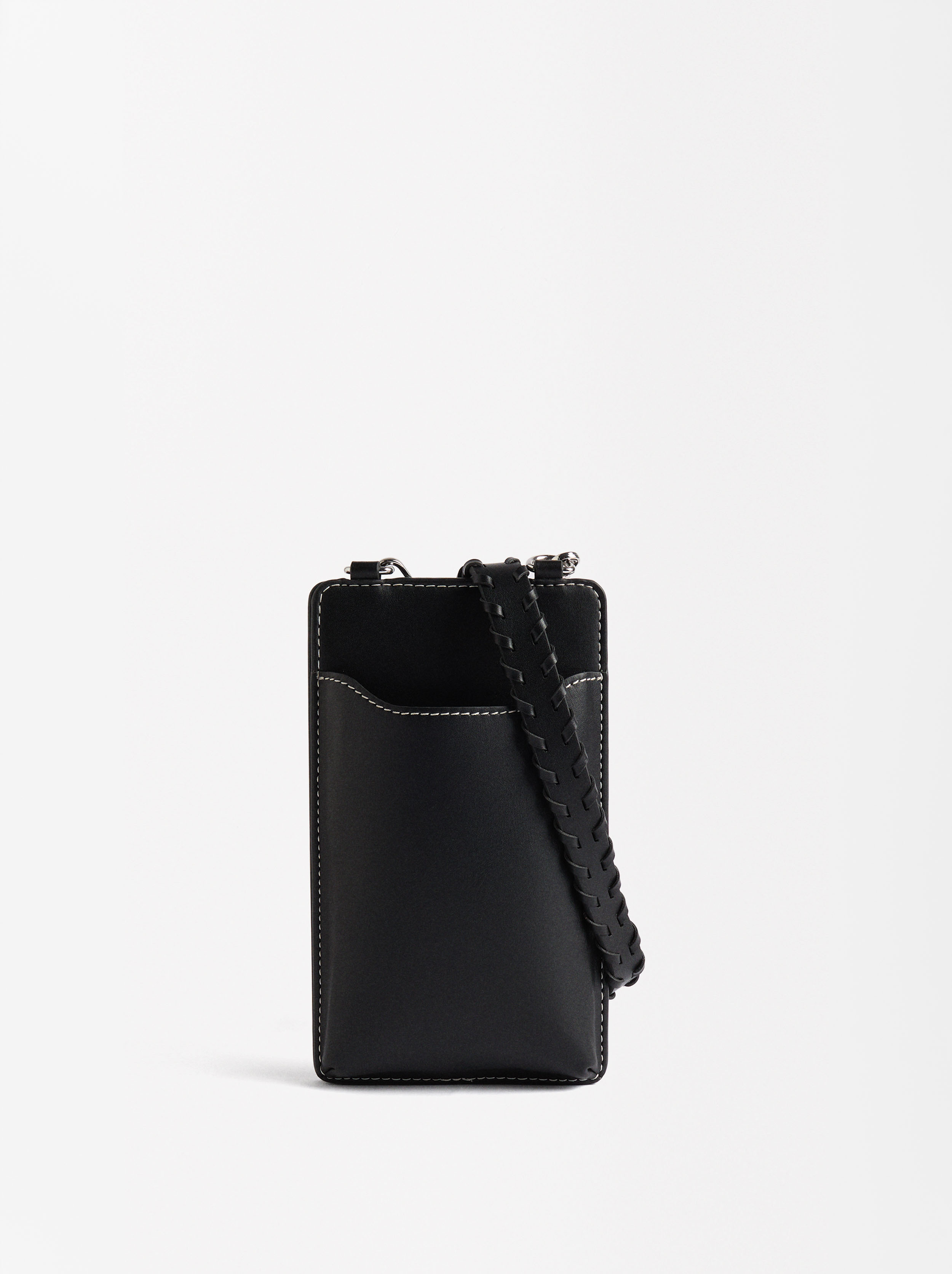 Braided strap mobile phone bag, Black, hi-res
