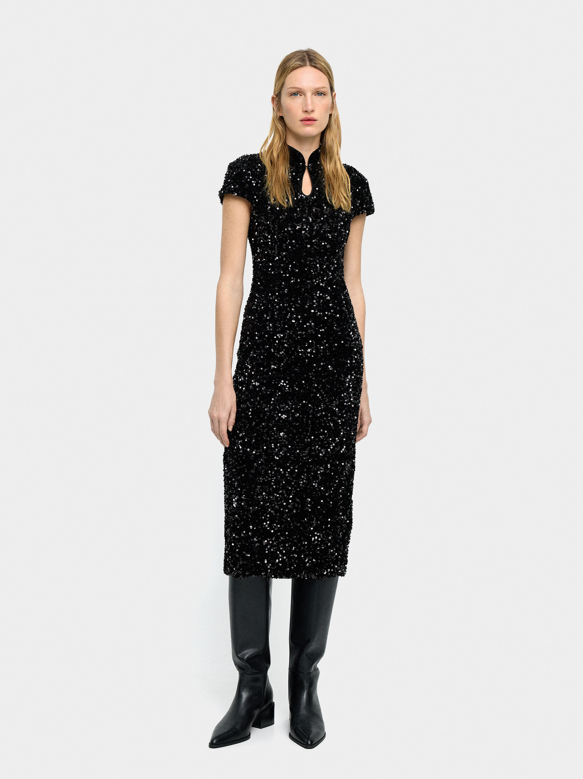 Long midi dress with sequins image number 3.0