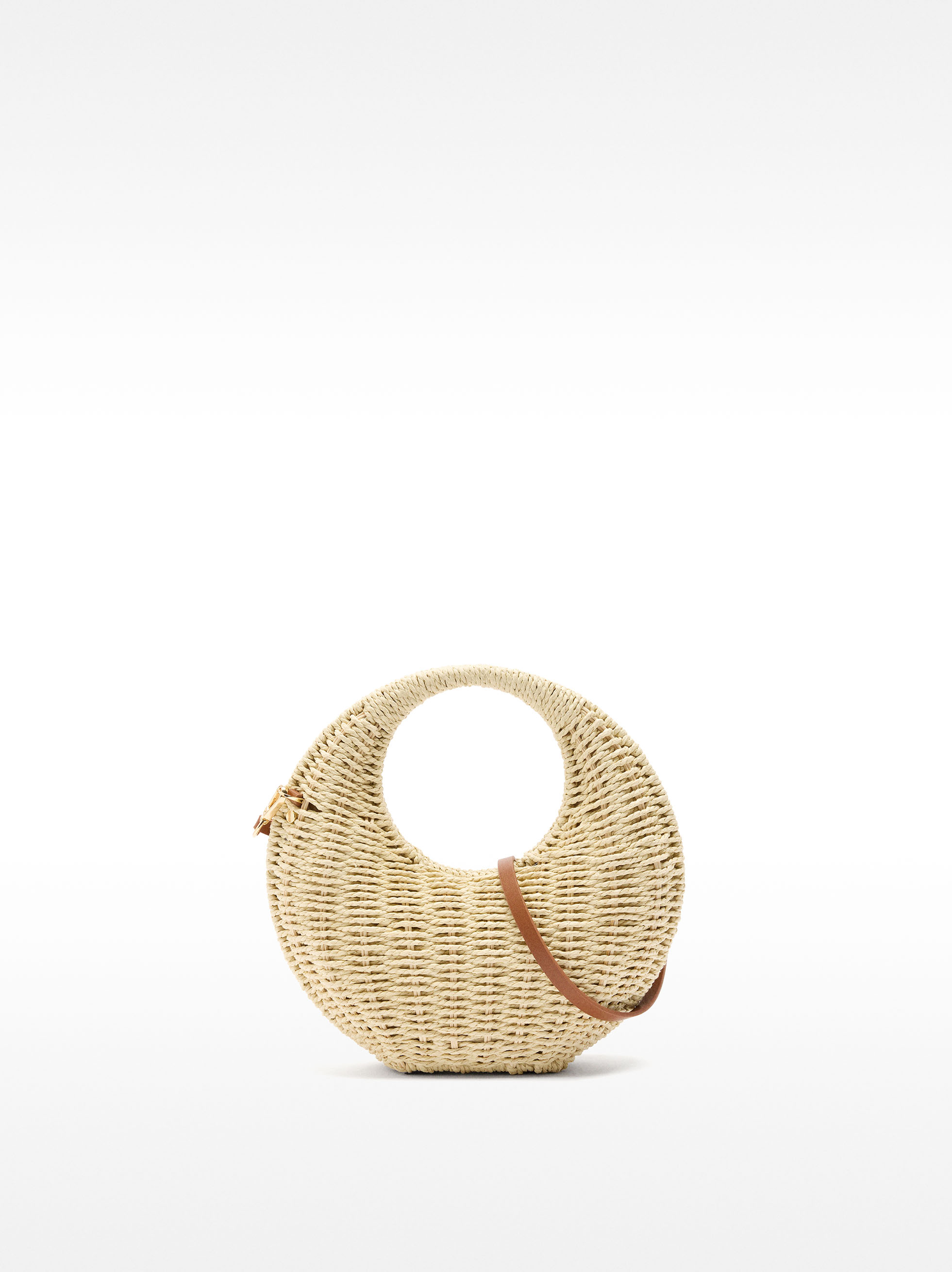 Round straw-effect crossbody bag image number 0.0