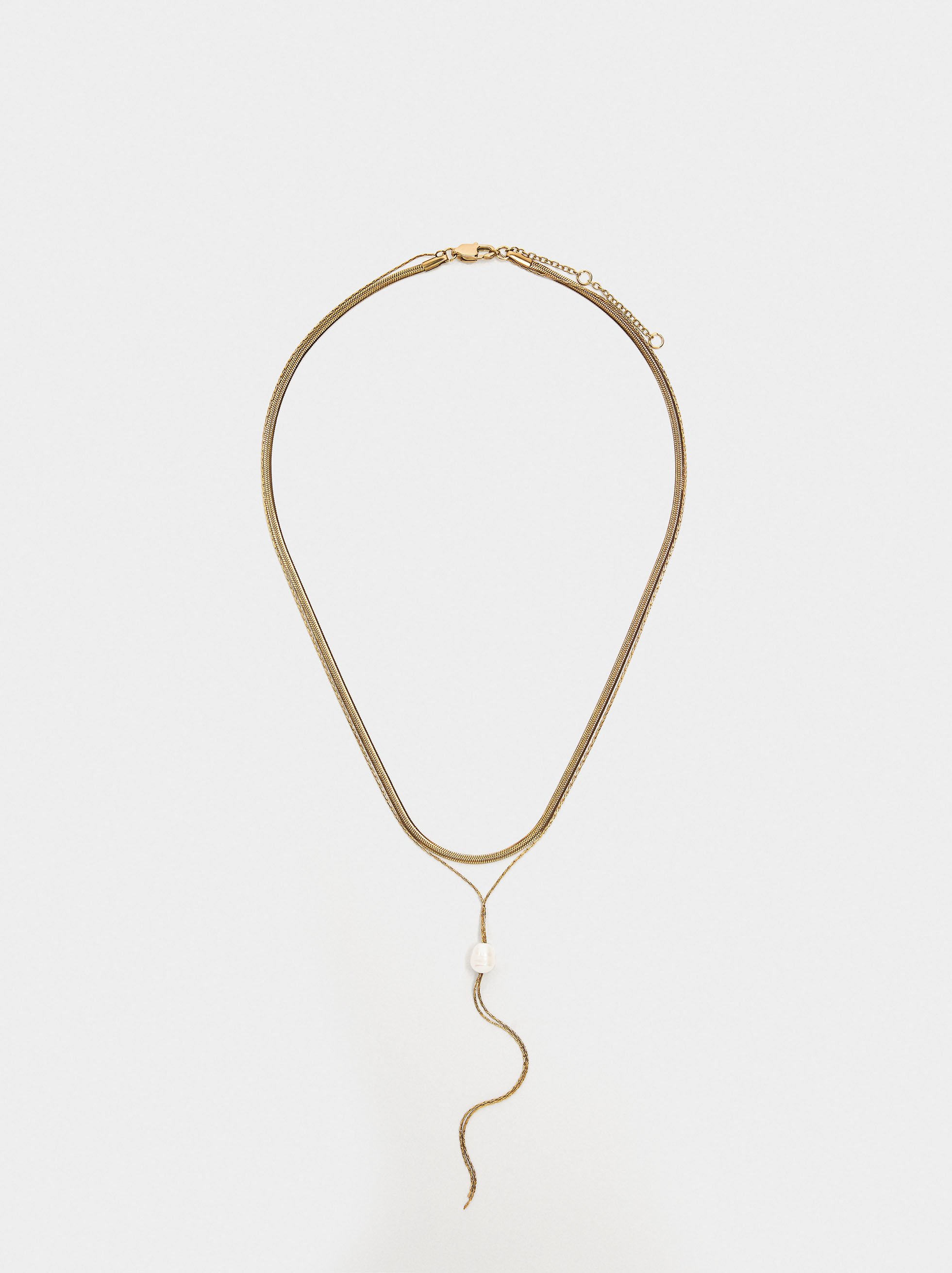 Necklace with freshwater pearl - stainless steel image number 0.0