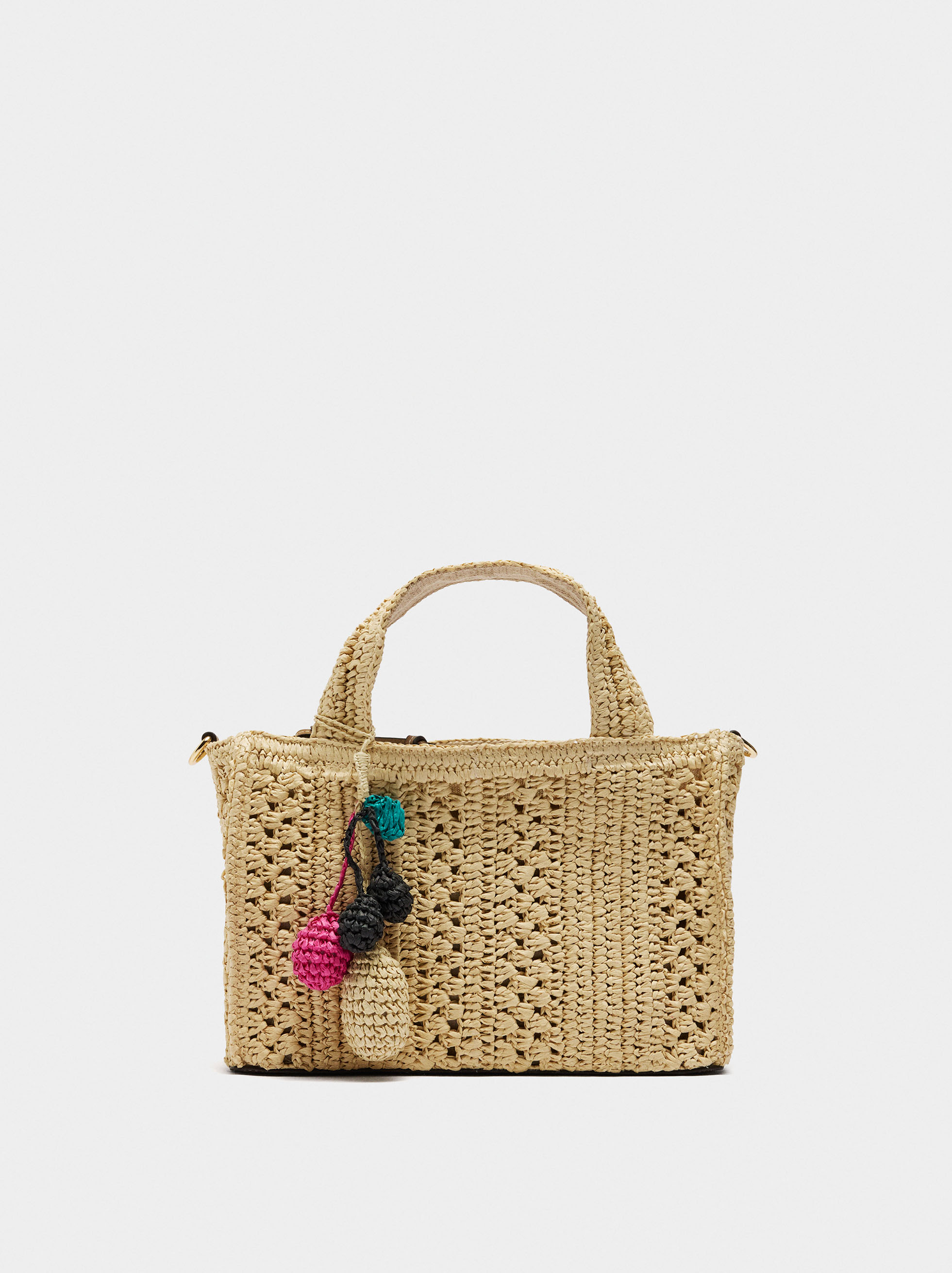 Sac cabas tote avec bandoulière effet paille image number 0.0