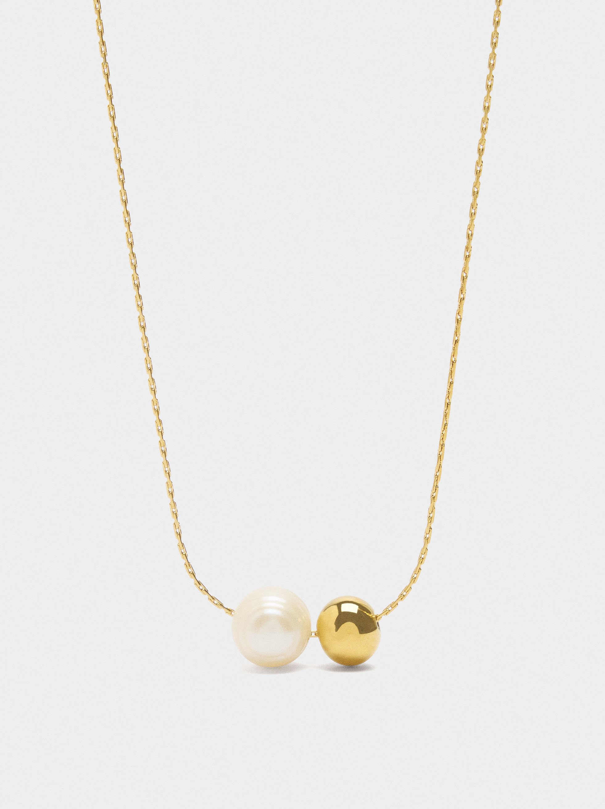 Necklace with pearl and bead - stainless steel image number 0.0
