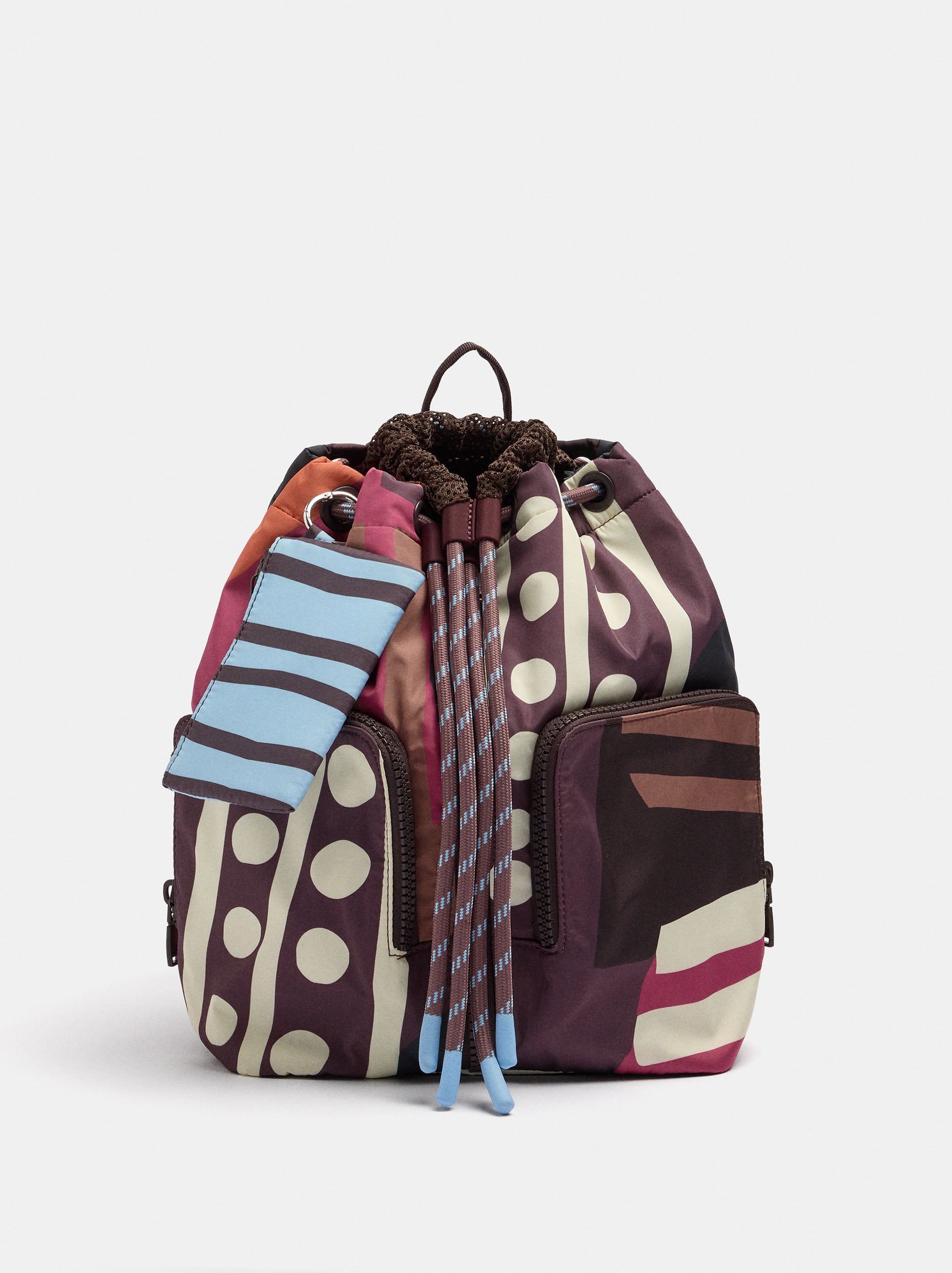 Printed nylon backpack with charm image number 0.0