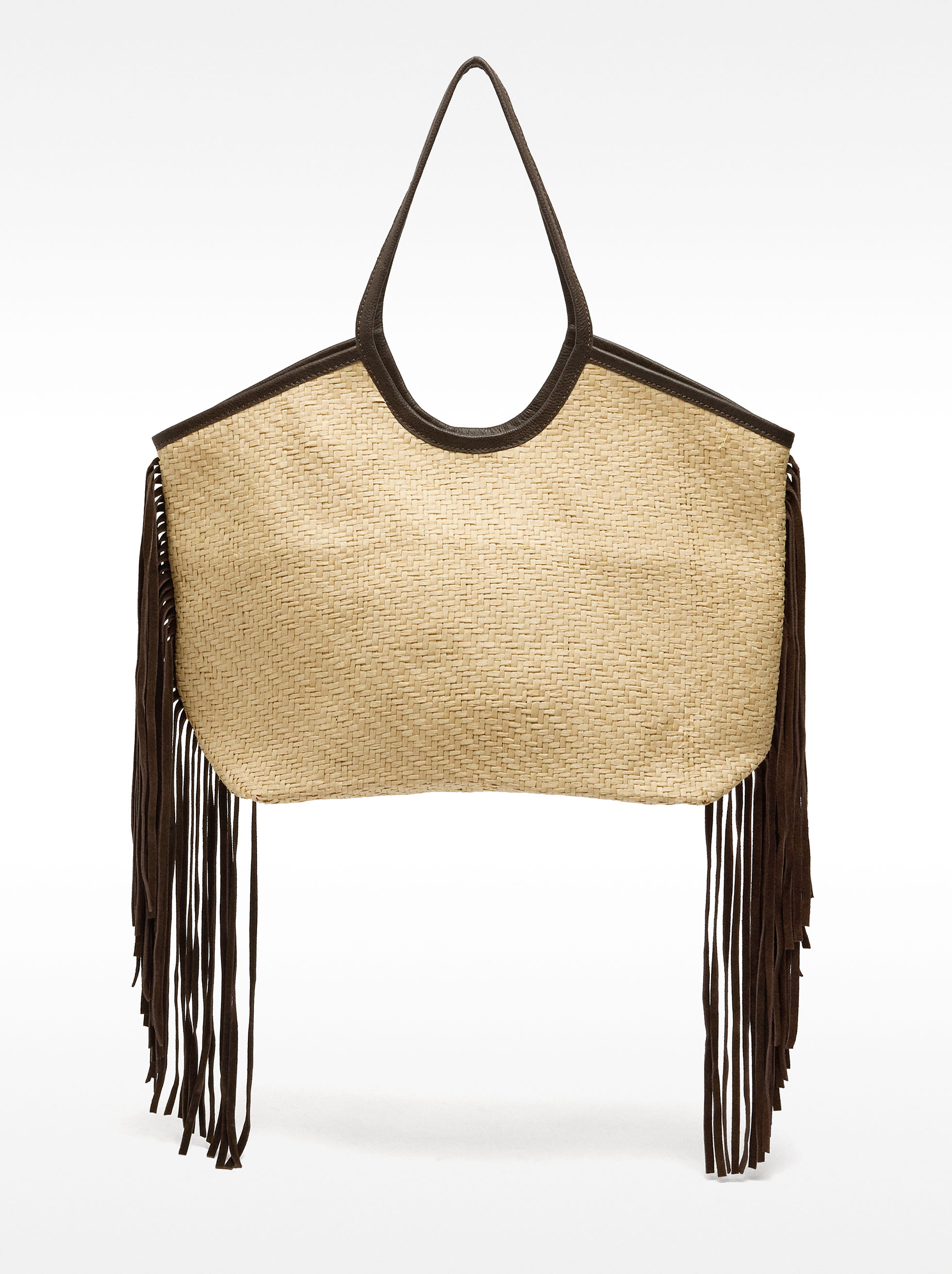 Raffia shopper bag with leather fringes image number 1.0