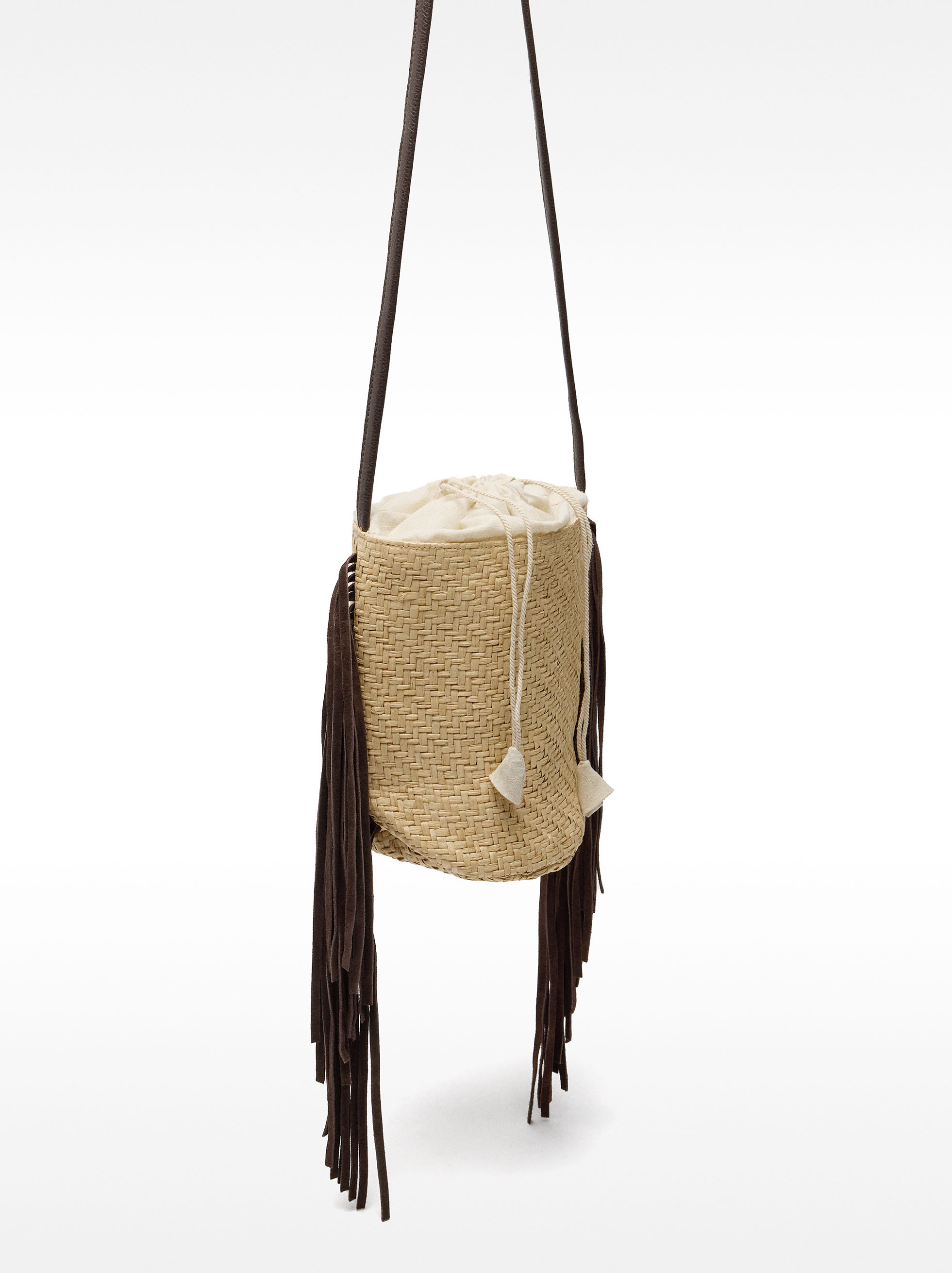 Bucket-Bag aus Raffia mit Lederfransen image number 3.0