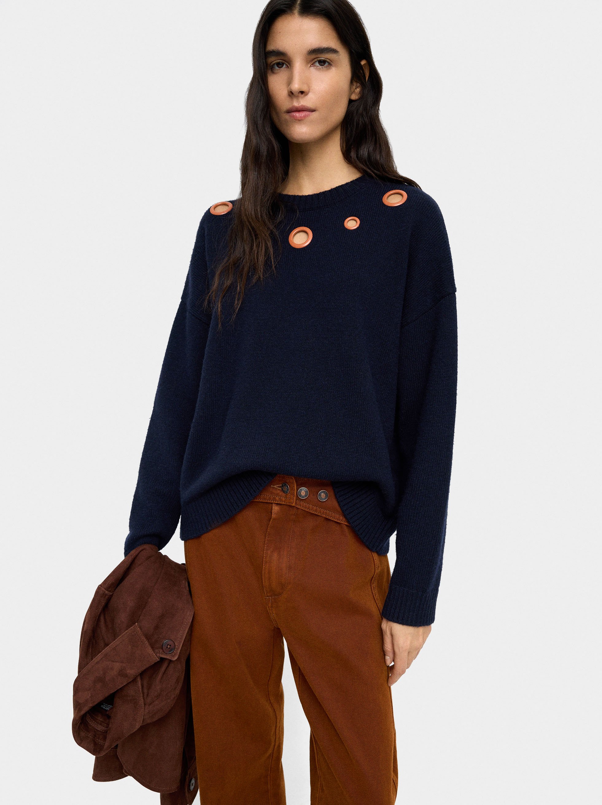 Knit sweater with eyelets image number 1.0