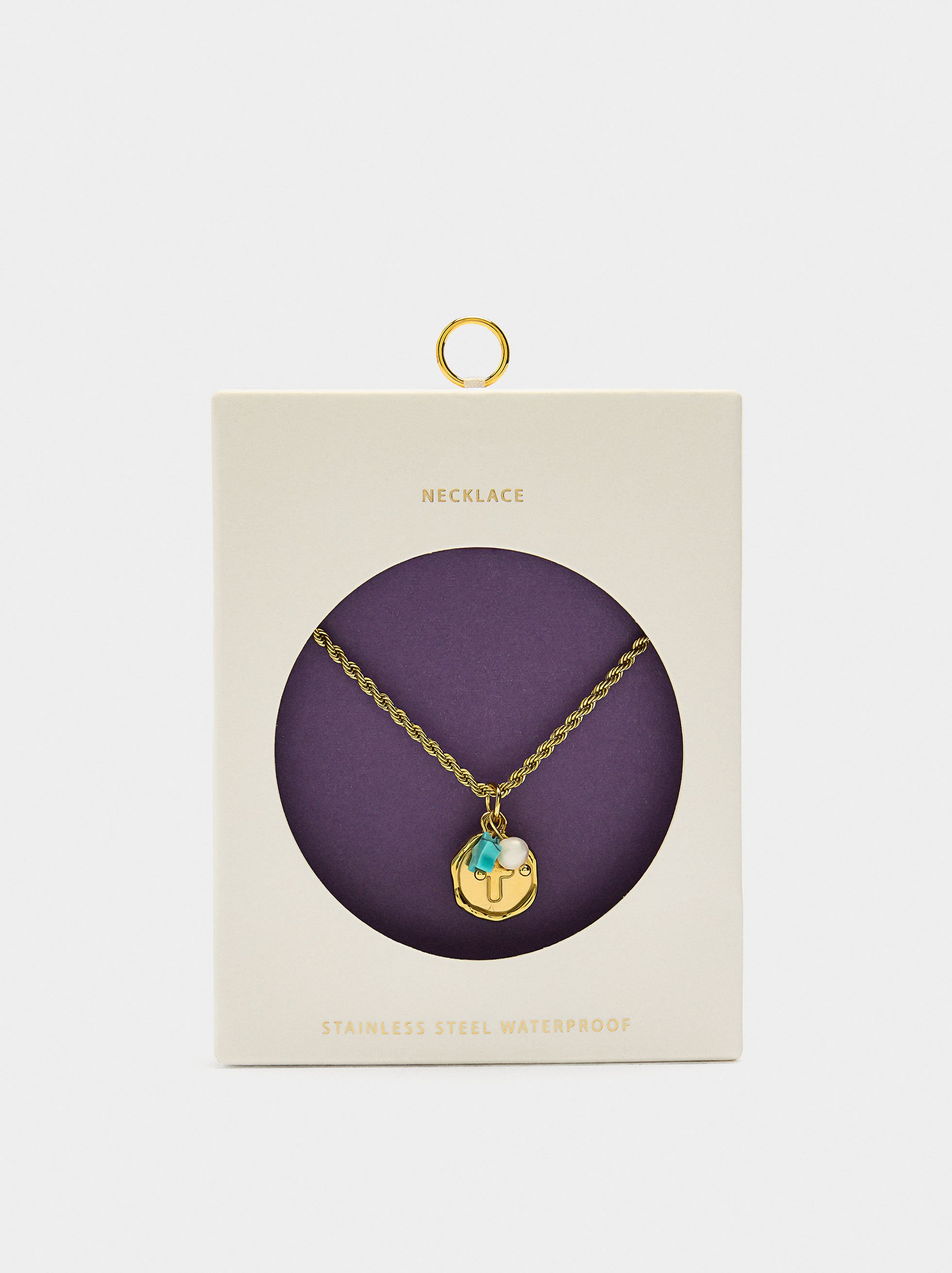 Necklace with stone and freshwater pearl – stainless steel image number 4.0