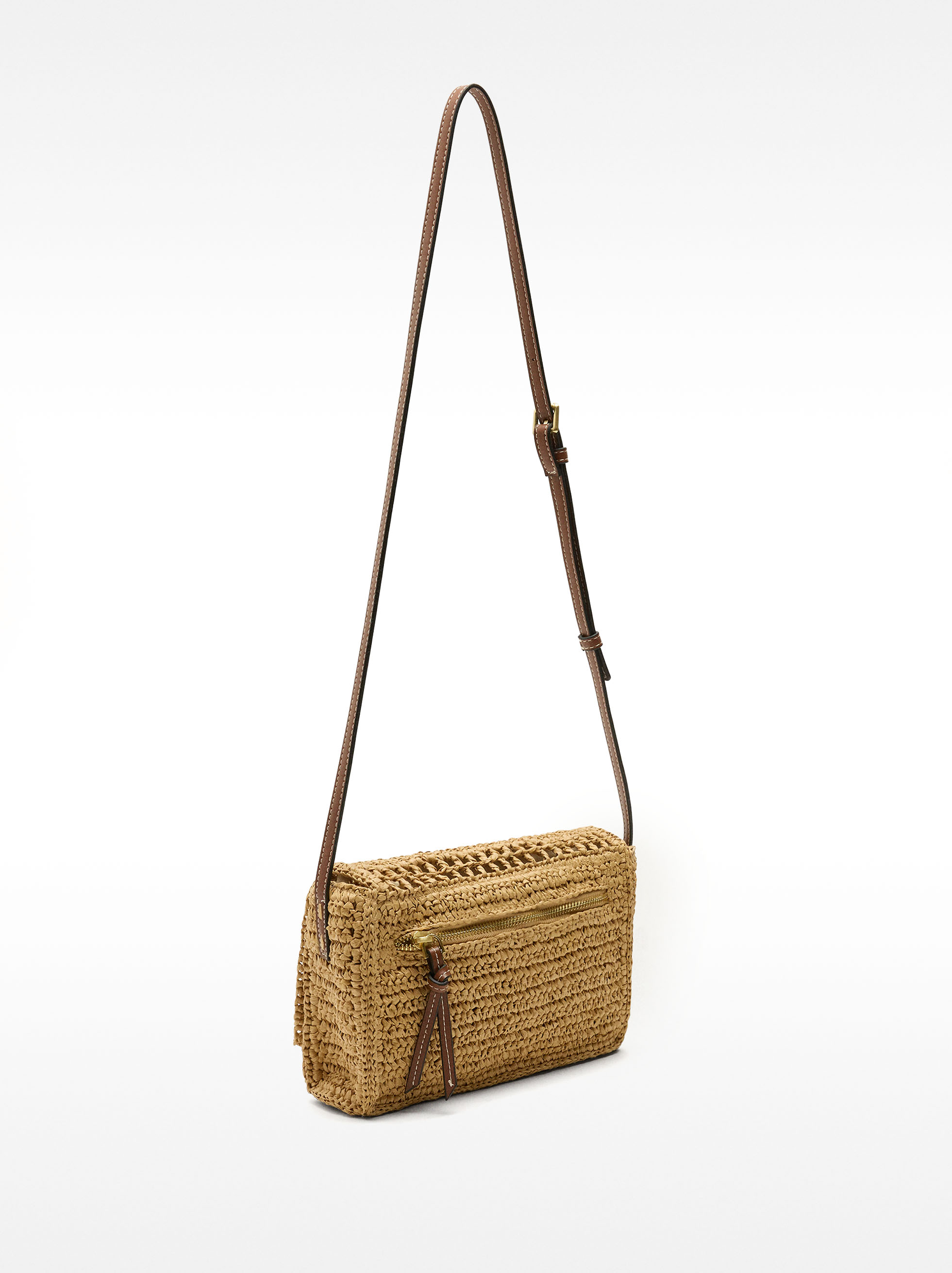 Straw-effect crossbody bag with flap closure image number 3.0