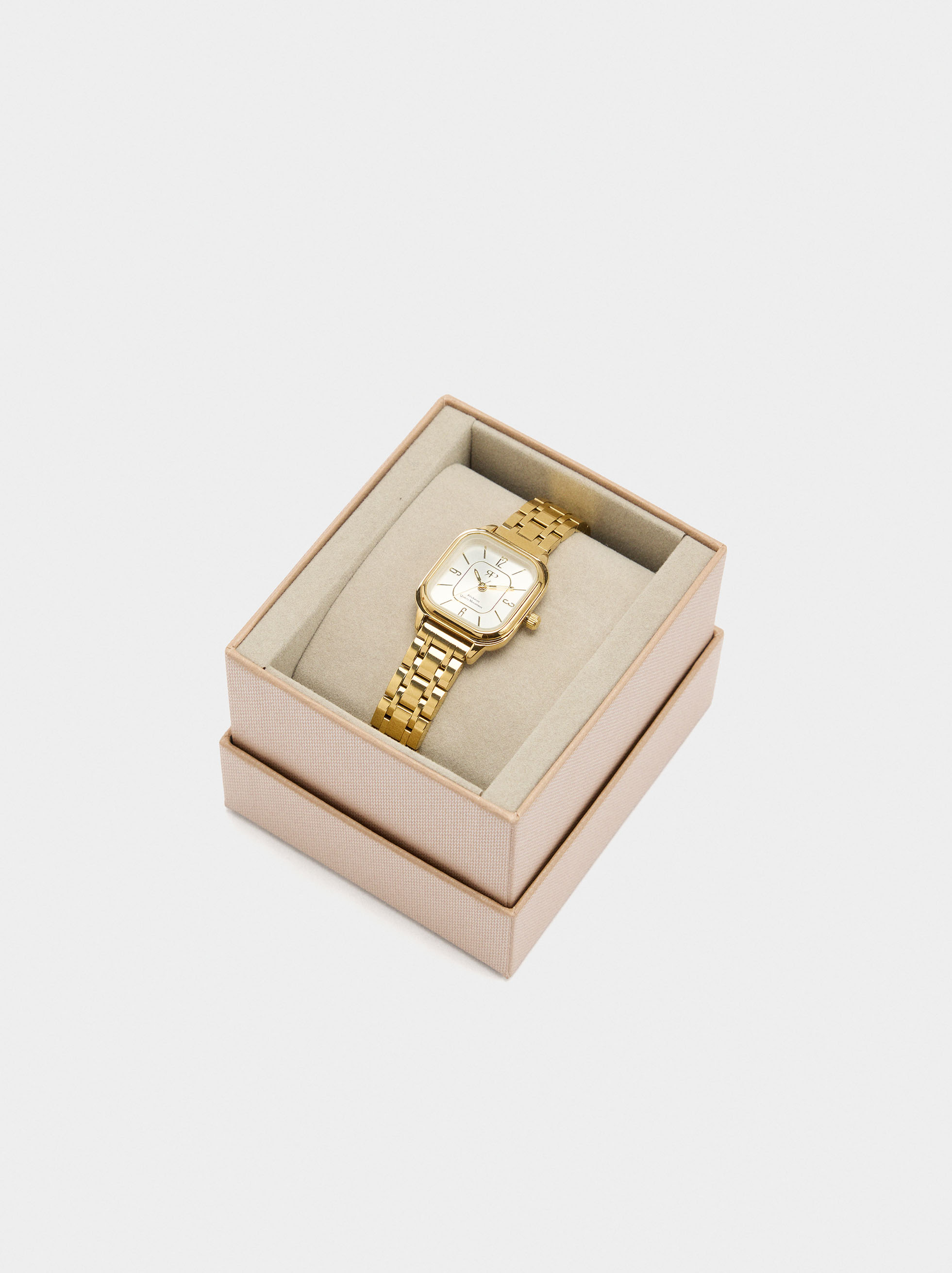 Square watch with a stainless steel bracelet image number 3.0