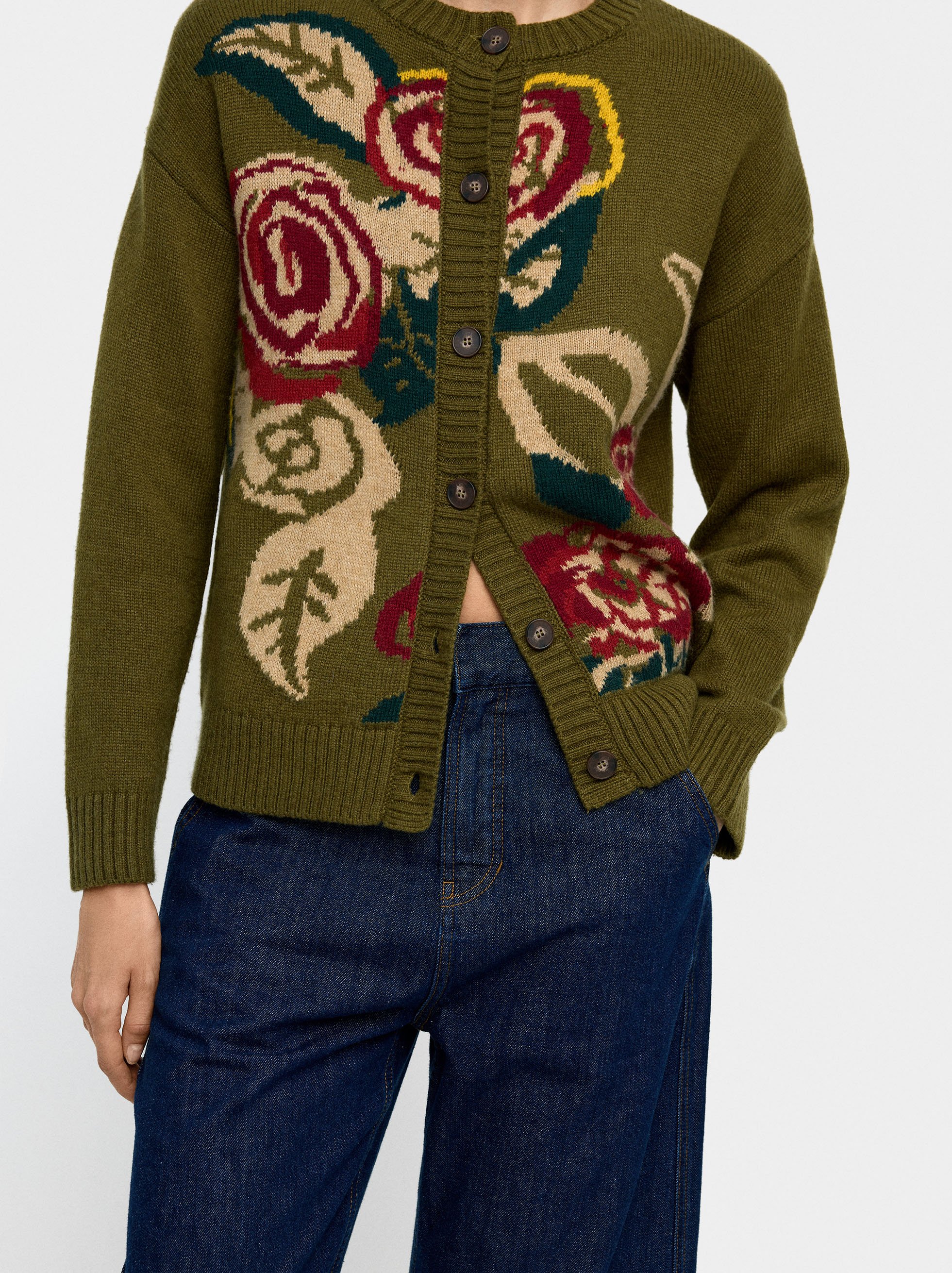 Cardigan en maille jacquard floral image number 1.0