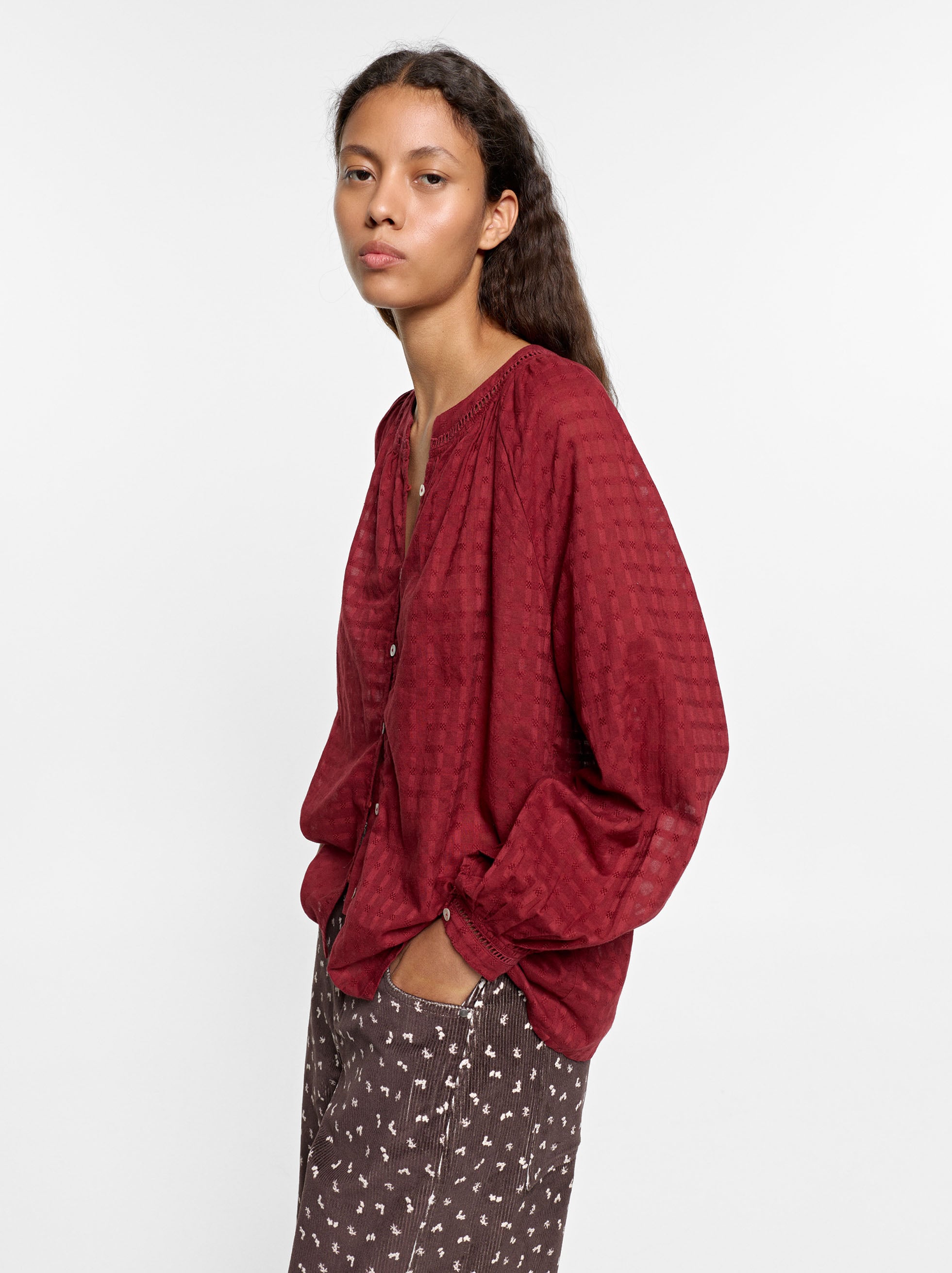 Jacquard-Bluse aus 100 % Baumwolle image number 2.0