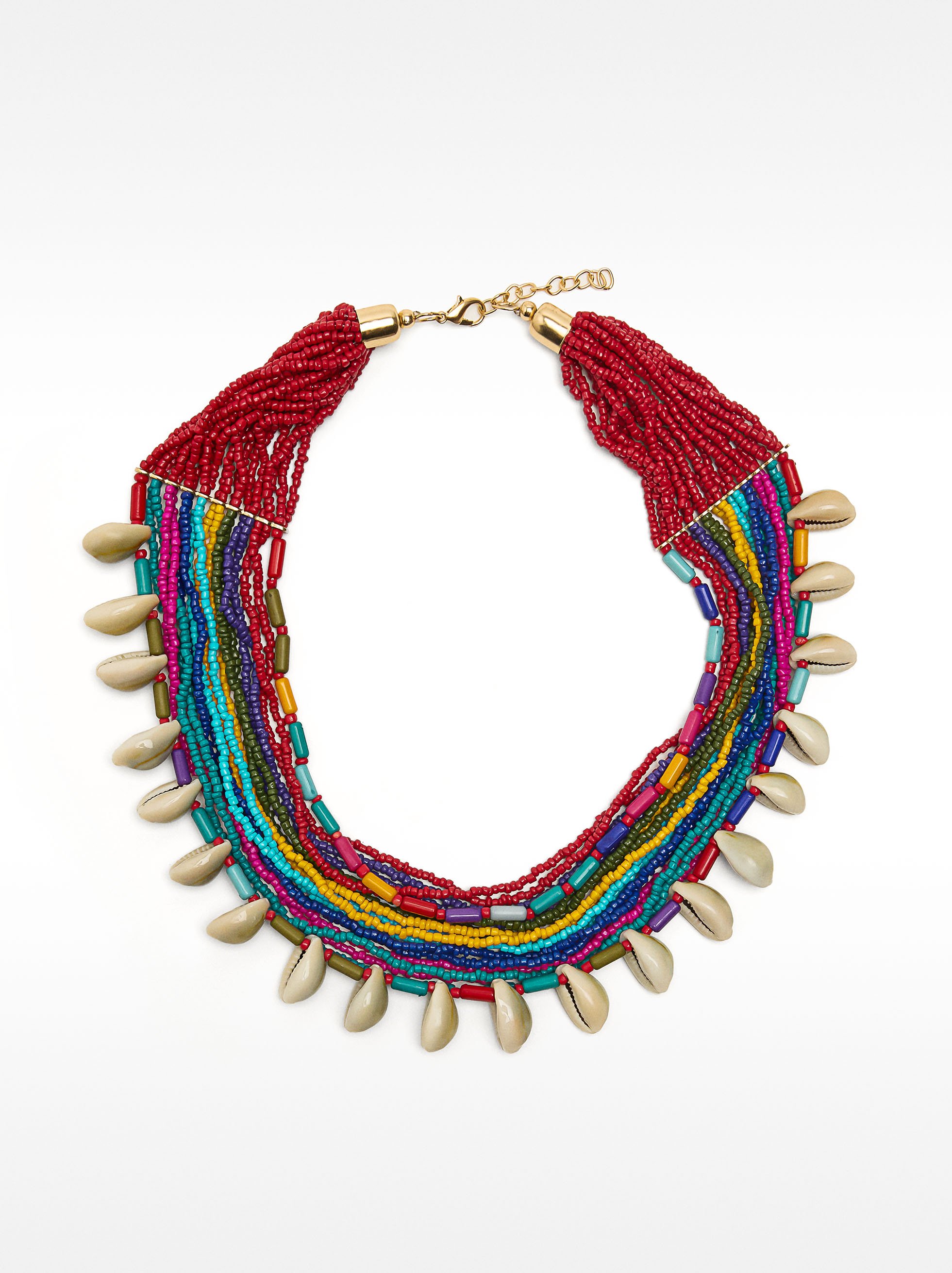 Multi-strand bead necklace with shells image number 0.0