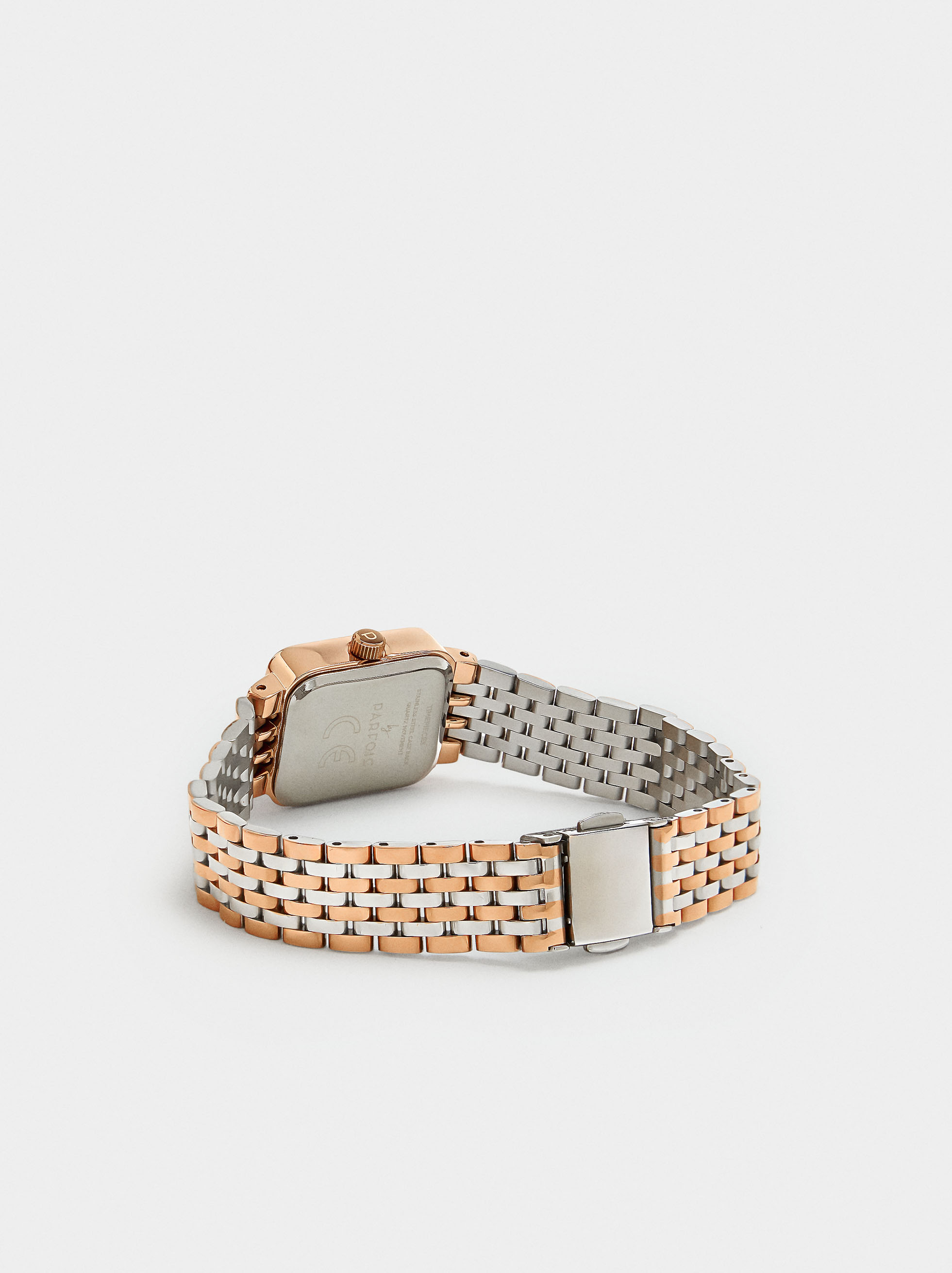 Square watch with a stainless steel bracelet image number 2.0