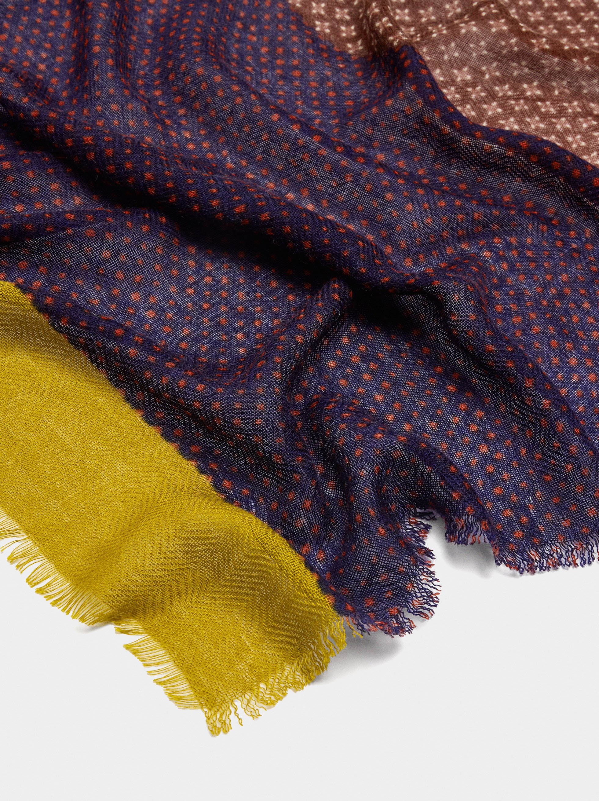 Printed scarf with wool contrast image number 2.0